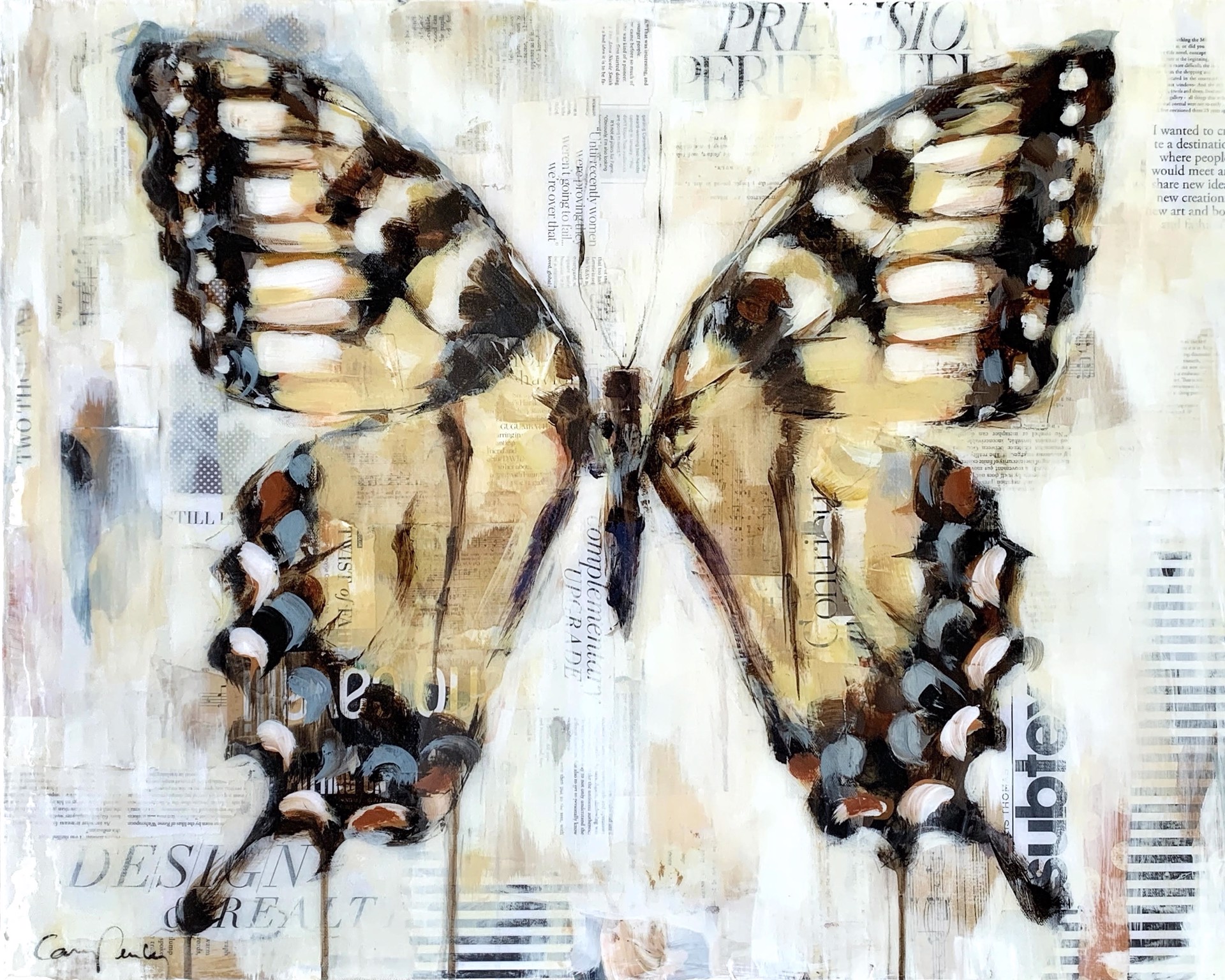A Contemporary Painting Of A Swallowtail Butterfly On Collage By Carrie Penley Available At Gallery Wild