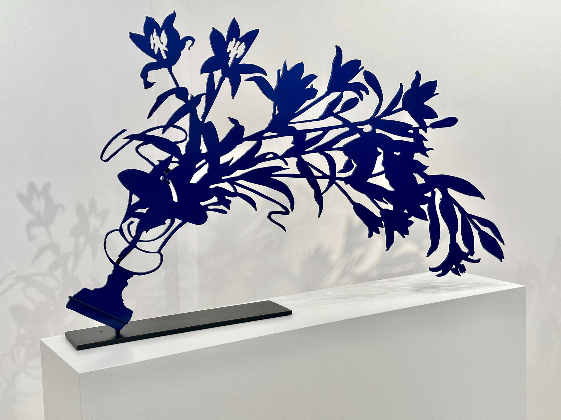 Urn with Flying Lilies in Blue - indoor or garden sculpture by Gary Bukovnik