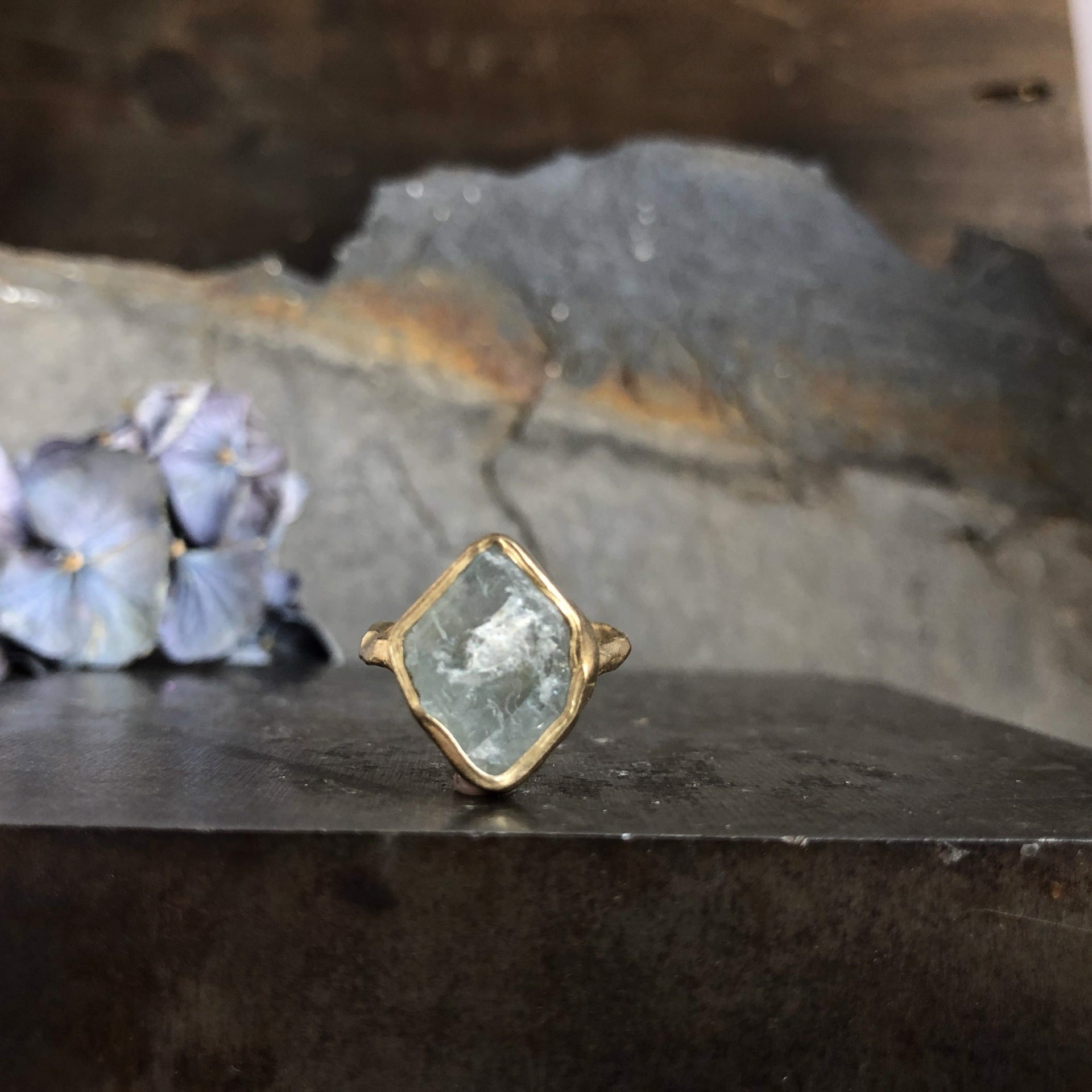 Brass Aquamarine Guardian Ring - Size 8 by Emilie Shapiro