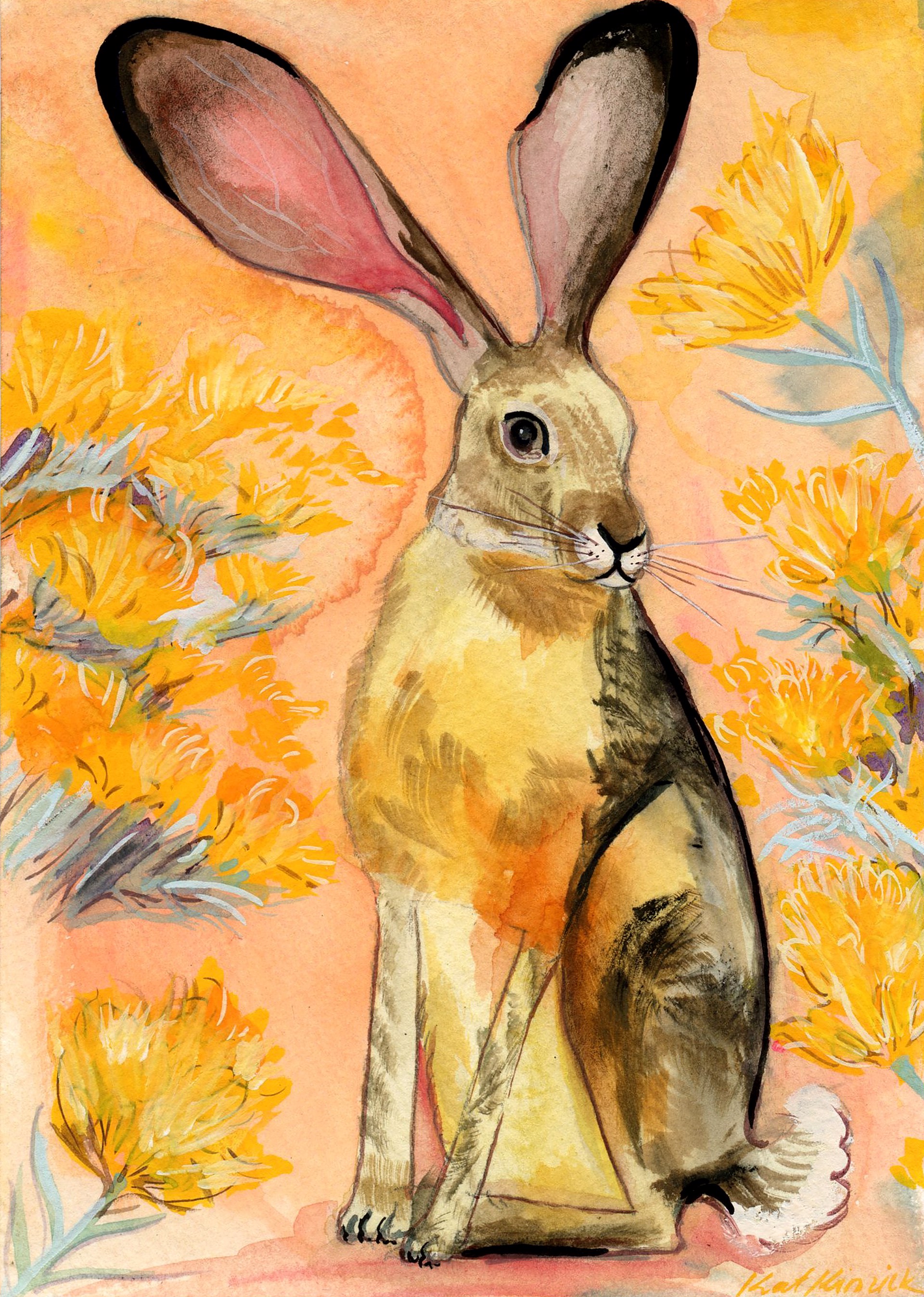 Jackrabbit and Chamisa by Kat Kinnick