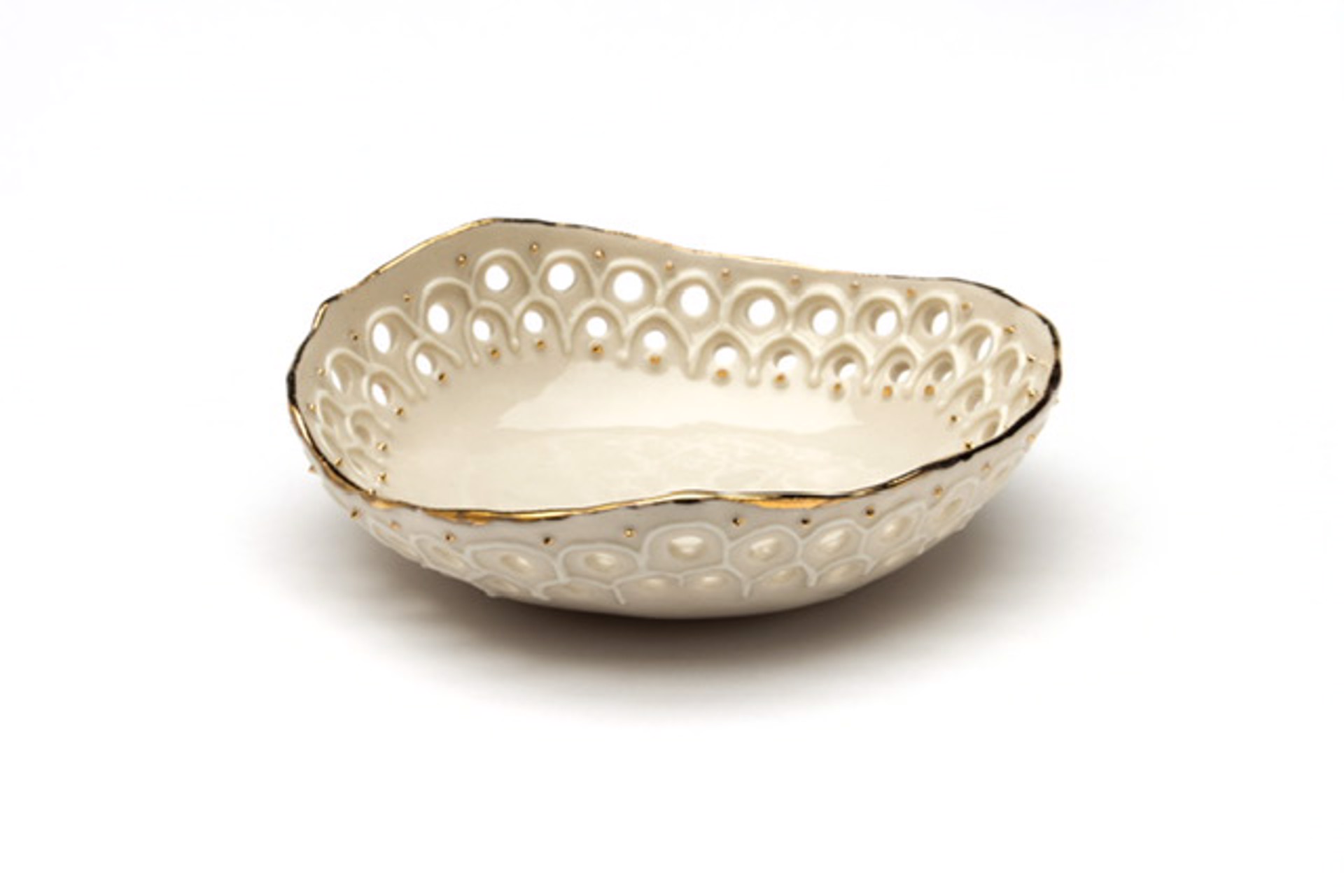 Small White & Gold Lacy Bowl by Maria Bruckman