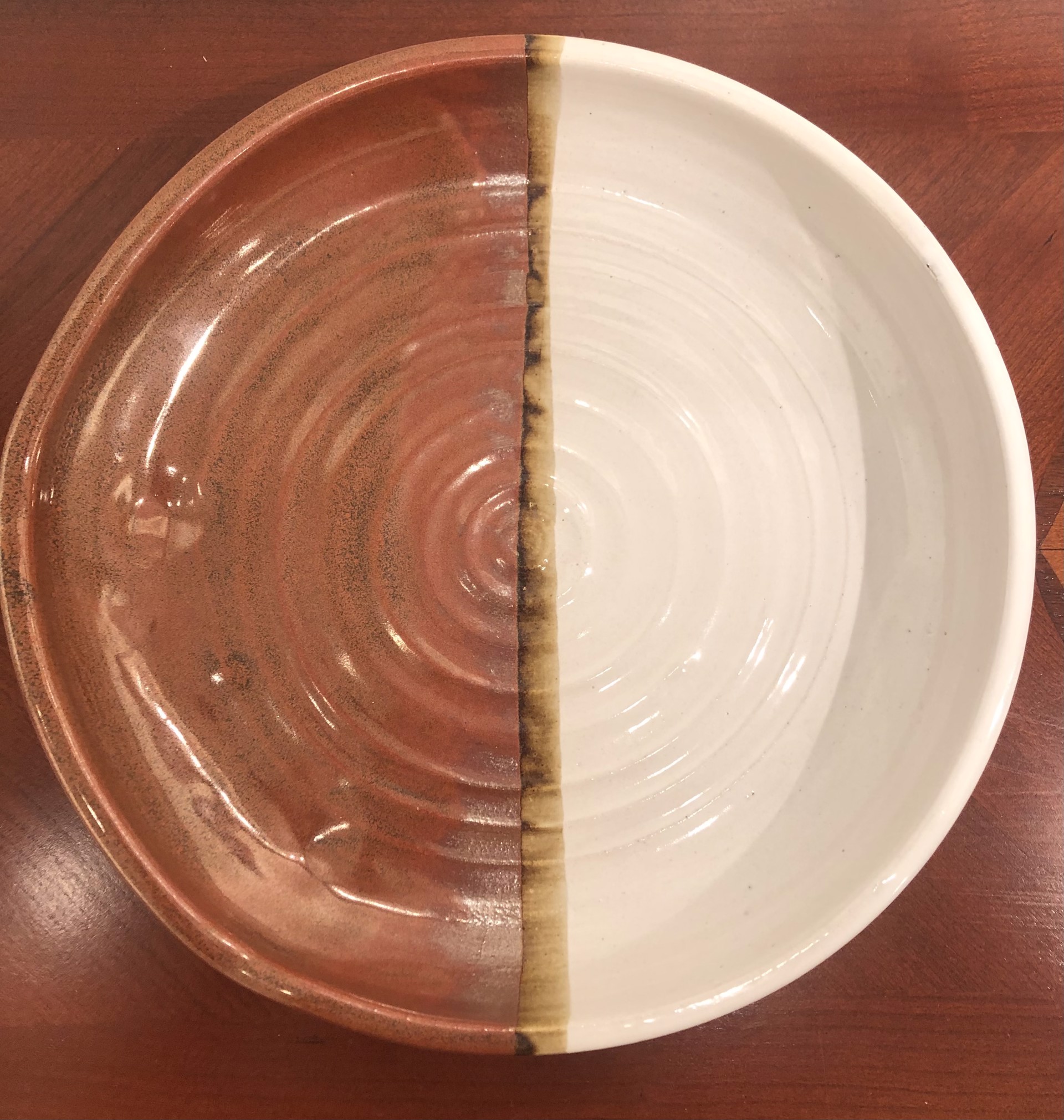Platter, red and white grooved by Monica Plank