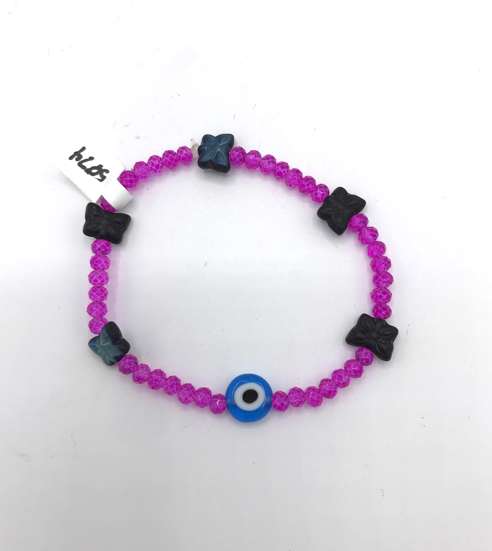 Hot Pink Beads With Aqua Evil Eye Bracelet by Emelie Hebert