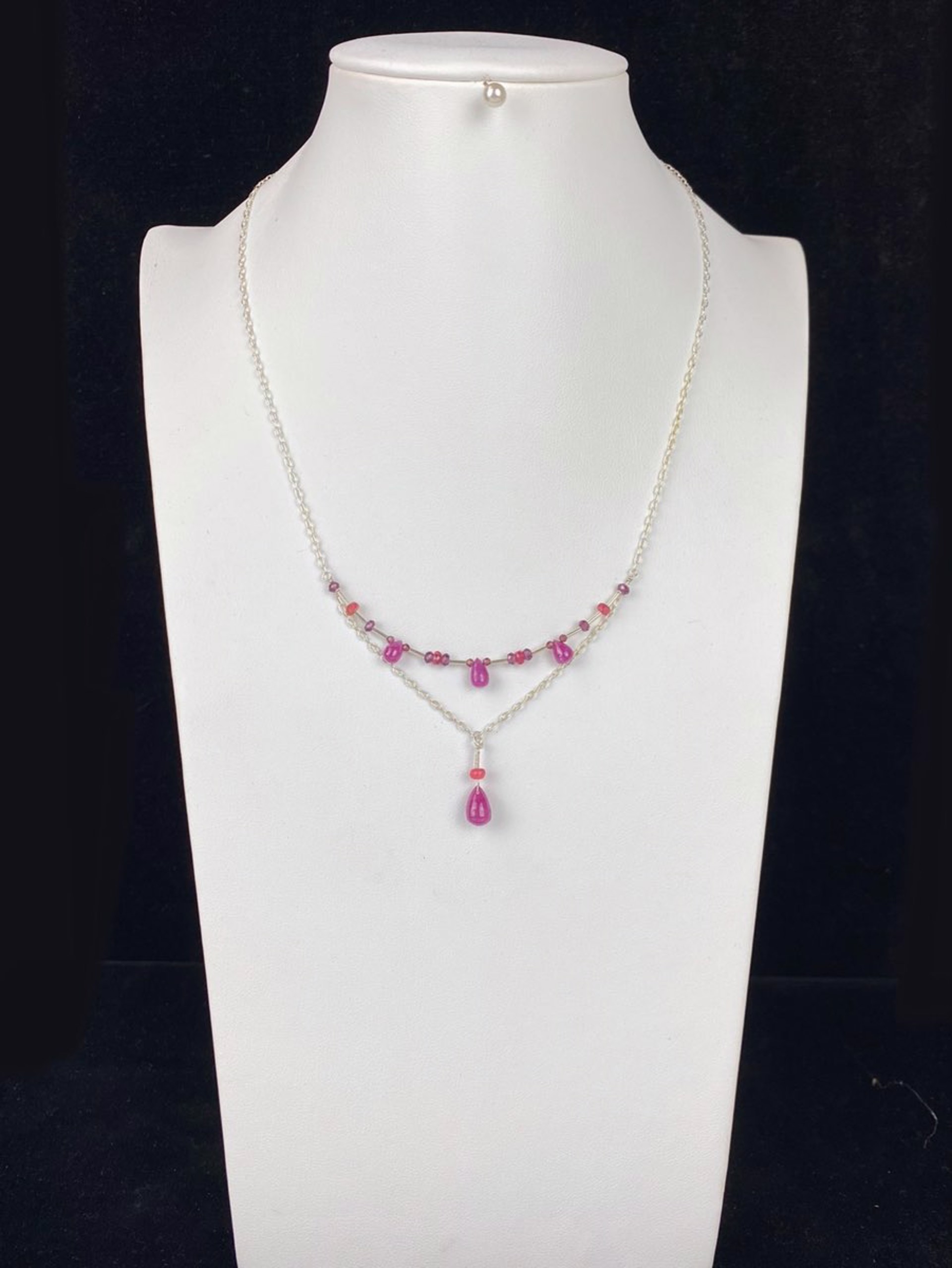 Ruby, Garnet, Pink Spinel, and Sterling Silver Double Necklace by Lisa Kelley