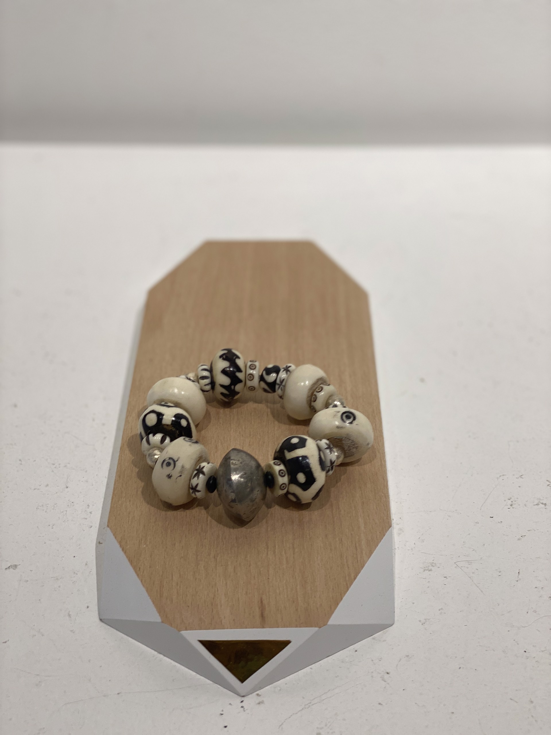 African bone beads and silver coin bead #5 by Melissa Turney