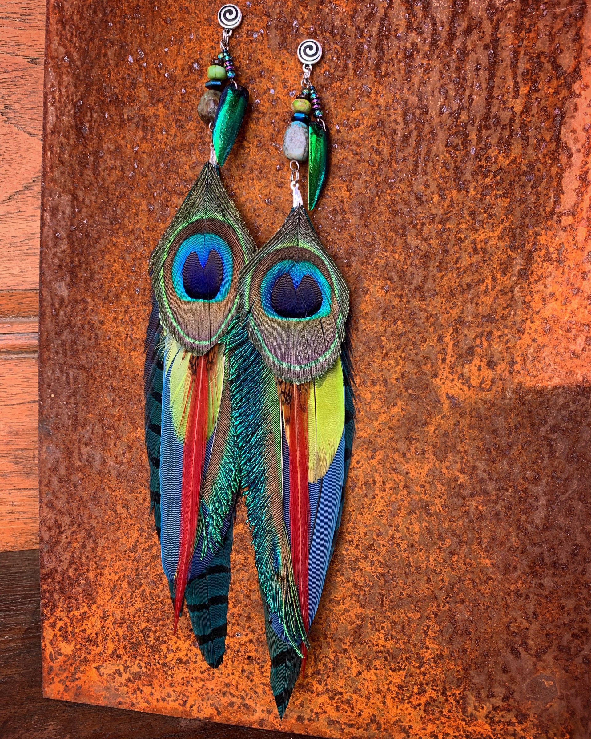 K555 Parrot and Peacock Earrings Large by Kelly Ormsby