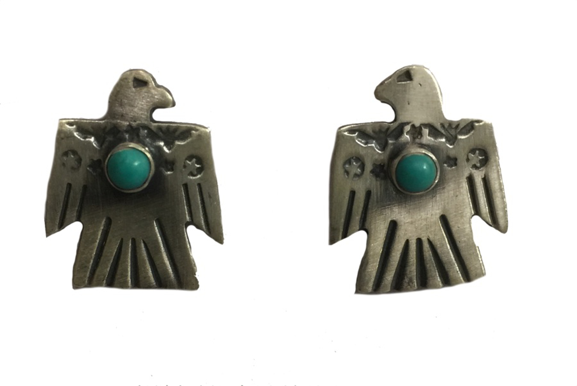 Earring - Sterling Silver Thunderbird With Turquoise by Dan Dodson