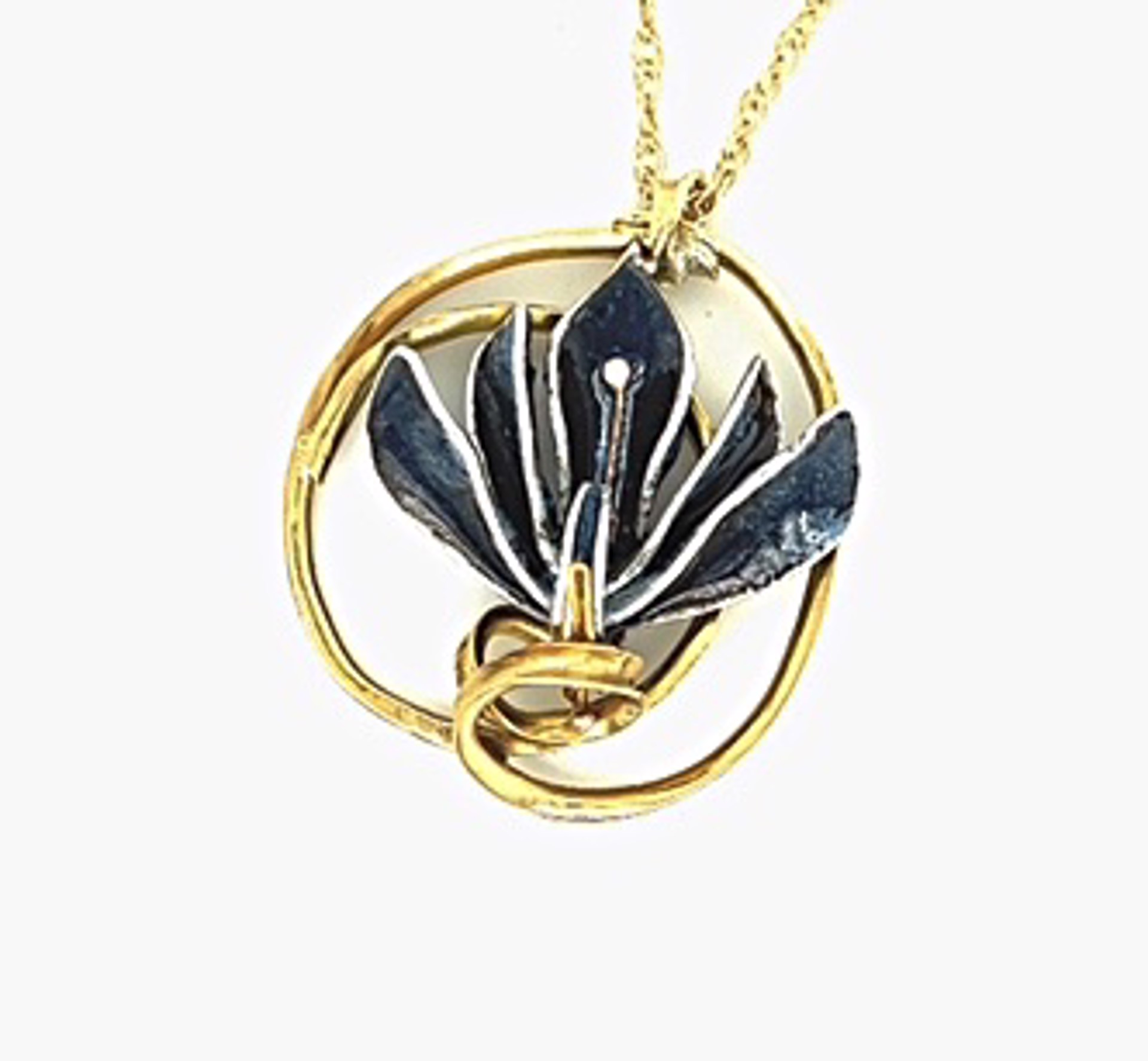 Necklace - Lotus Flower with 22K Gold/ Silver Enamel by Pattie Parkhurst
