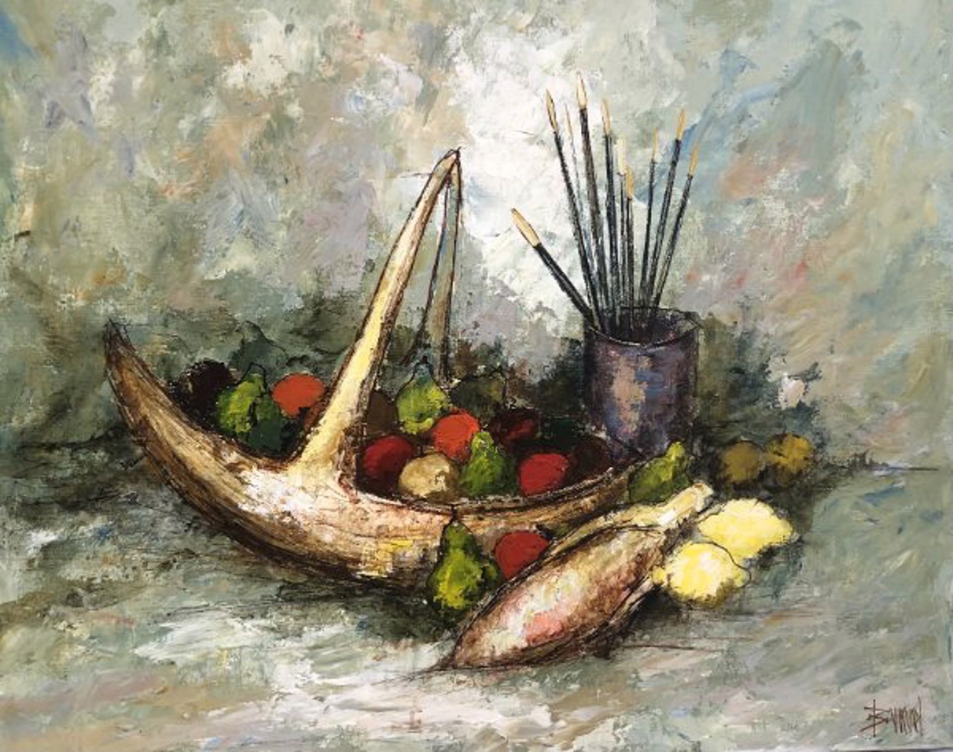 Still life with paint brushes by Manuel Bunuel
