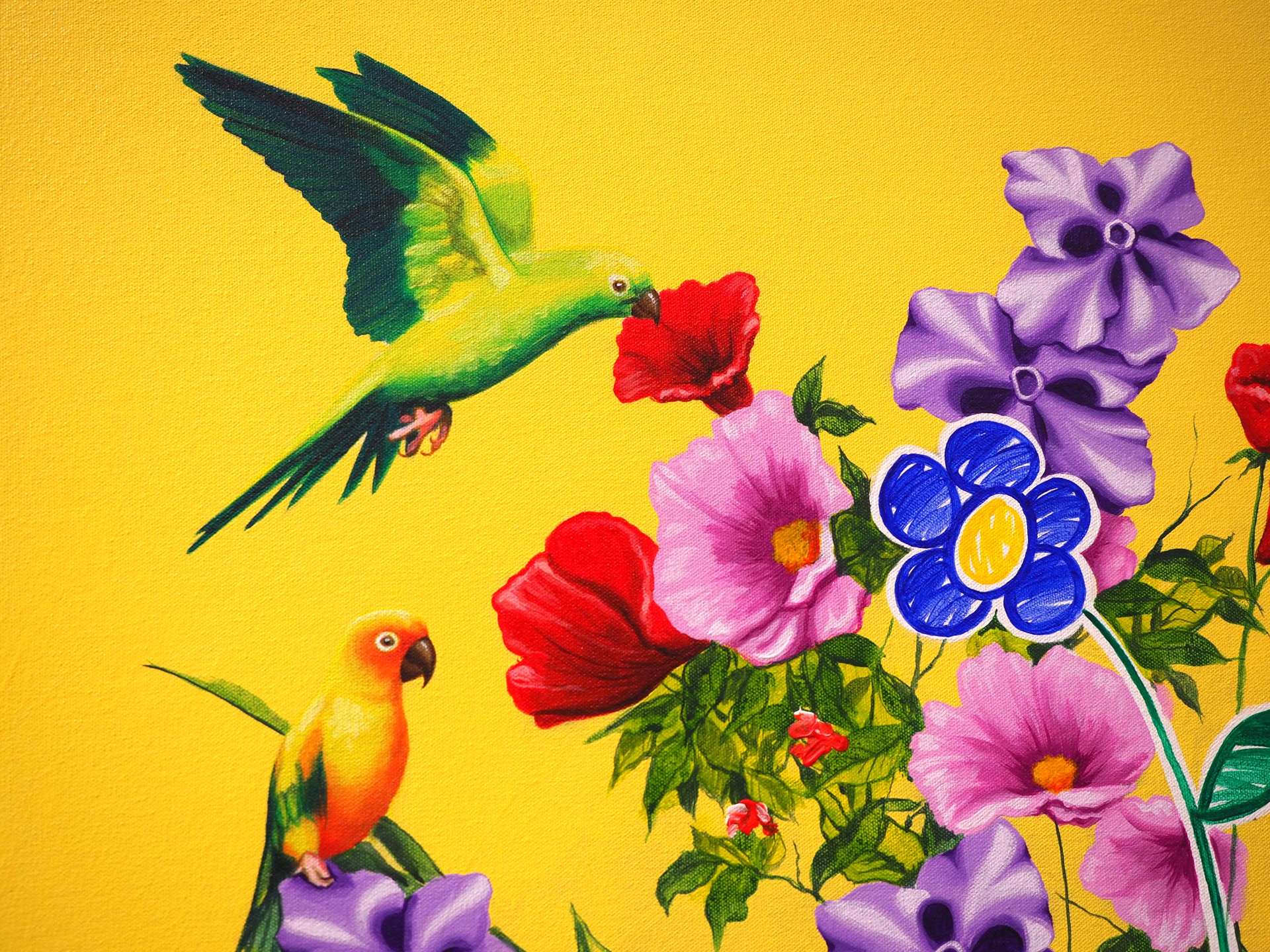 Doodling Flowers and Parrots I by Carlos Gamez de Francisco