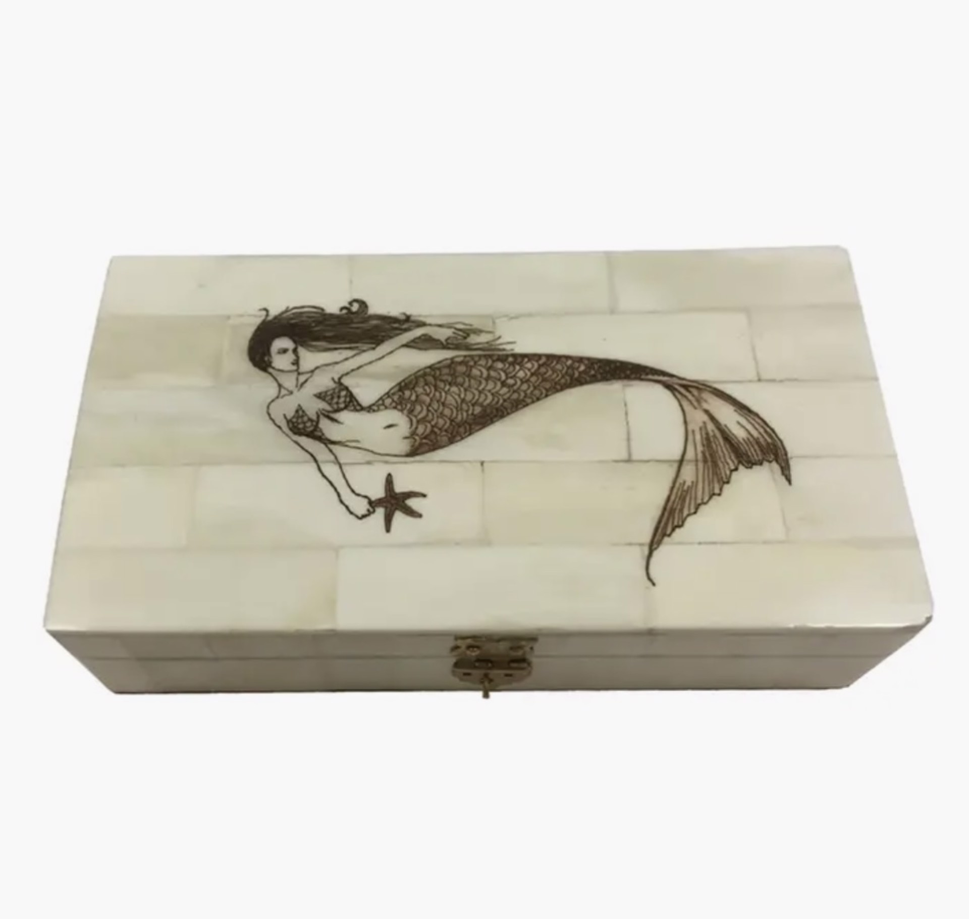 Mermaid & Sea Stars Scrimshaw Bone Box by Anticus Design Team