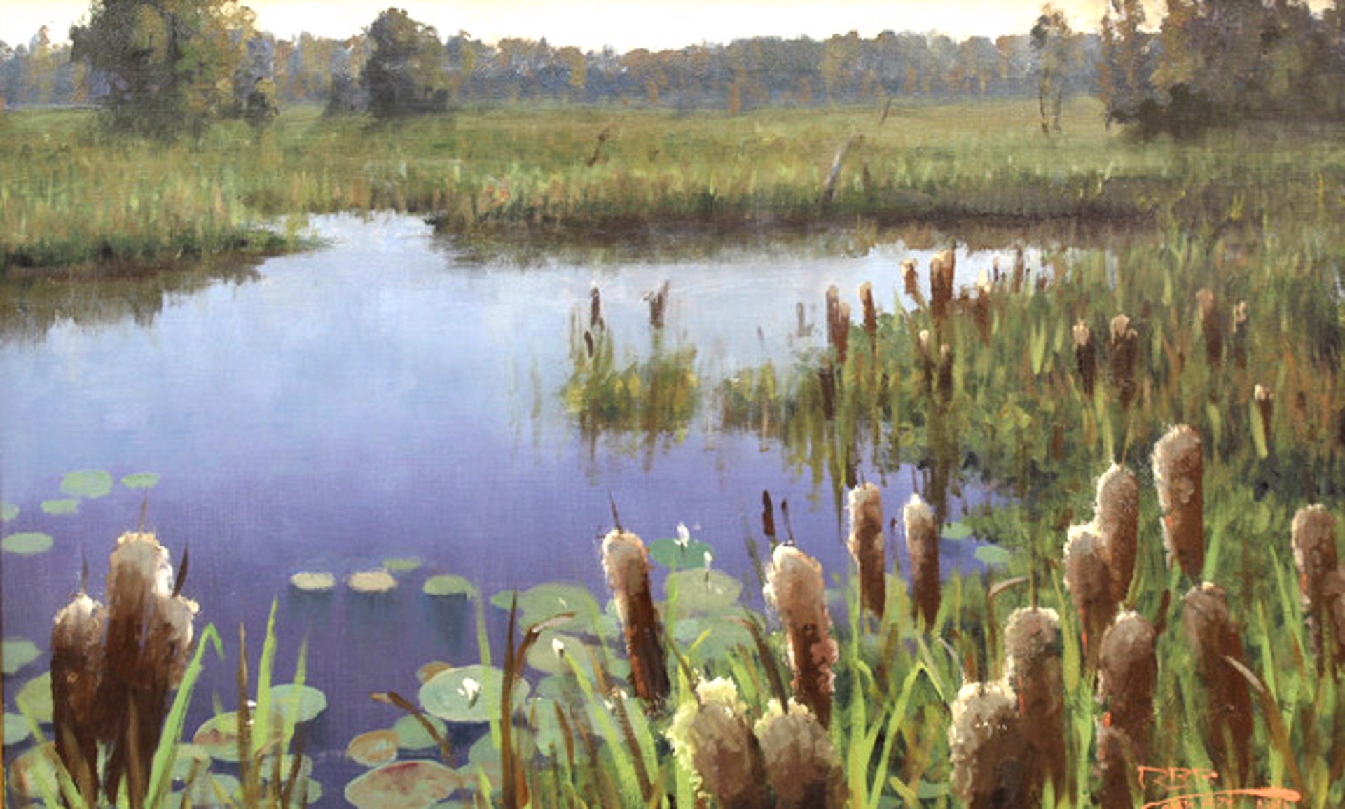 Cattails and Lilies by Roger Dale Brown