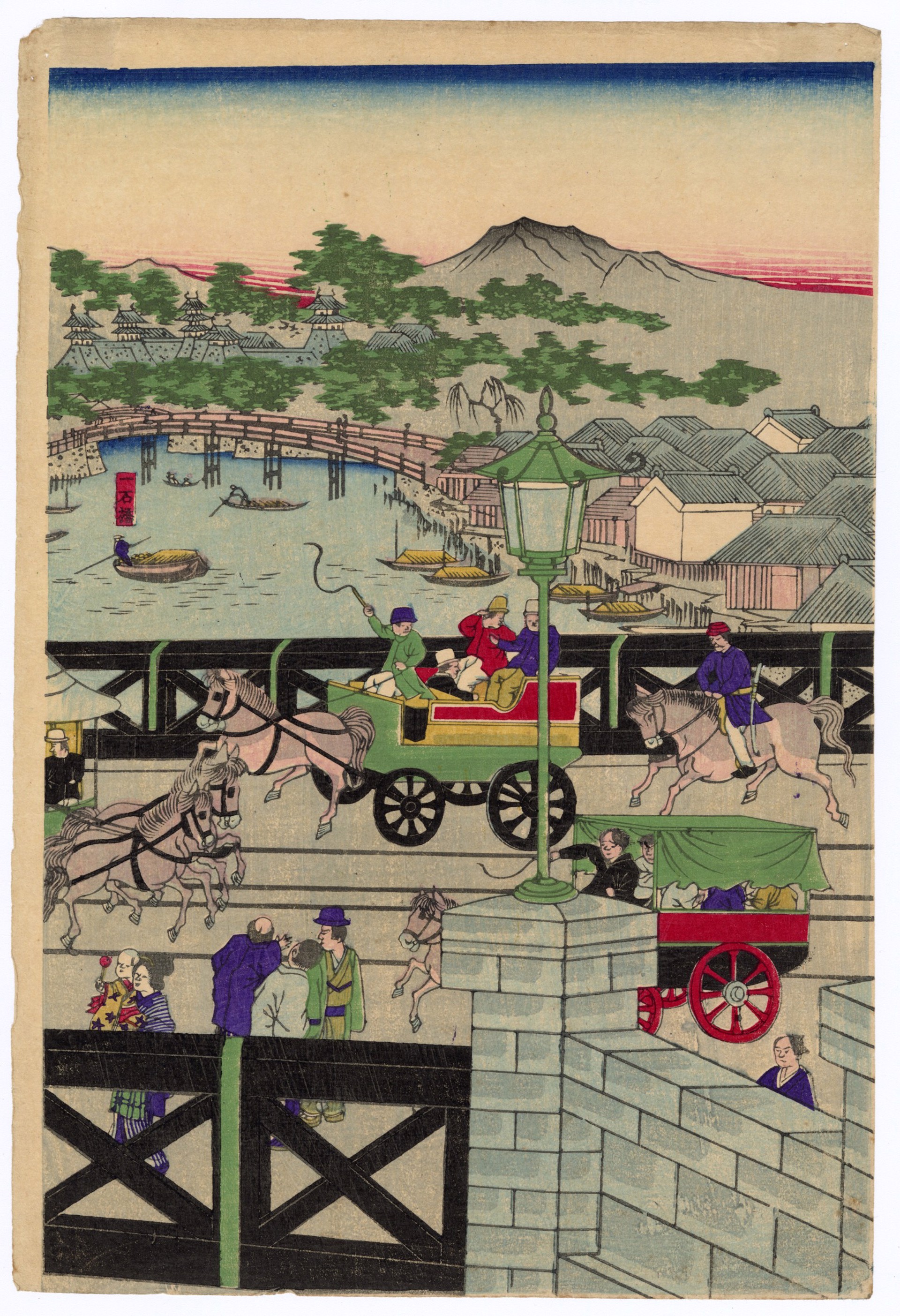 Carriages and Railroads at Nihonbashi by Shigekiyo