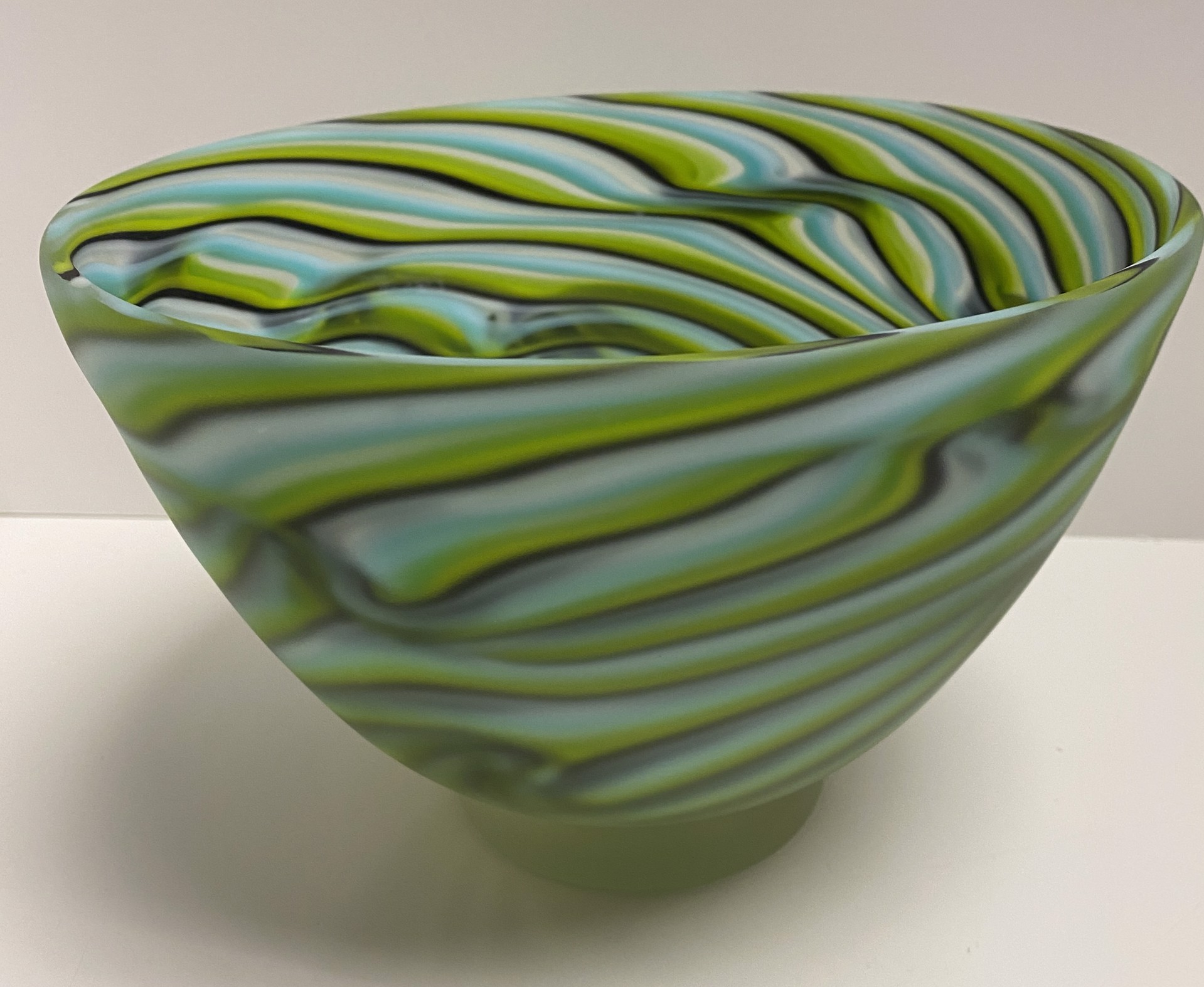 Smoke Turquoise Green Footed Bowl by Rene Culler