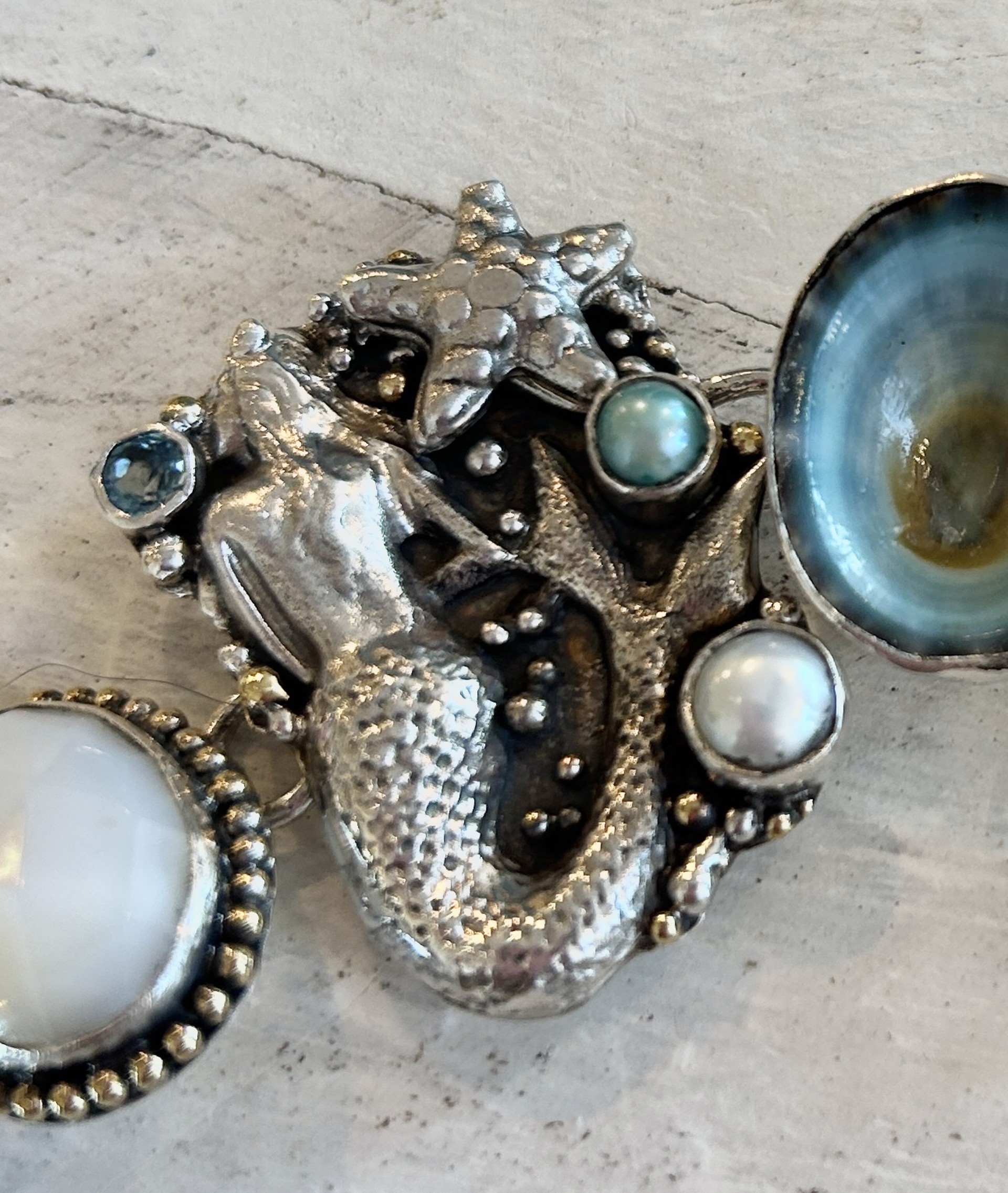 Jewelry | Mermaid Blue Topaz Limpet Shell Pearl Bracelet by Echo of the Dreamer