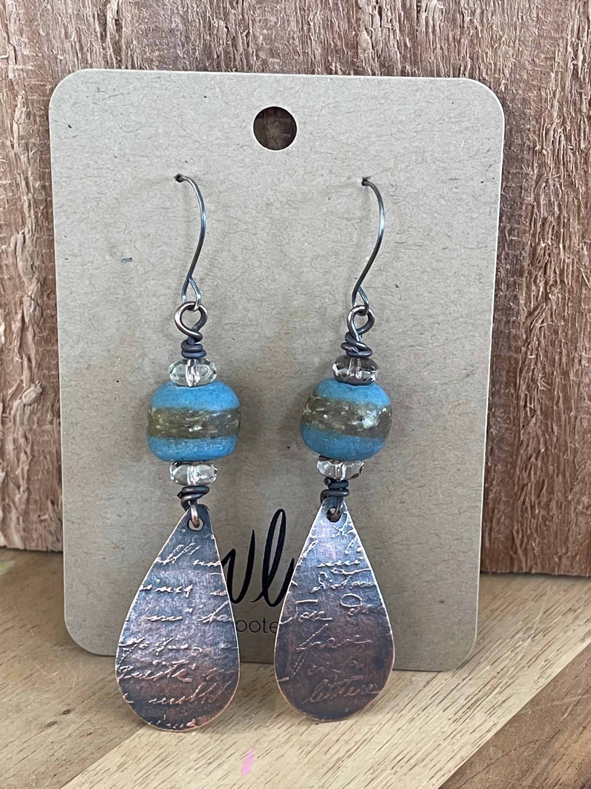 100-20 Copper with Beads Earrings by Vickie Wooten