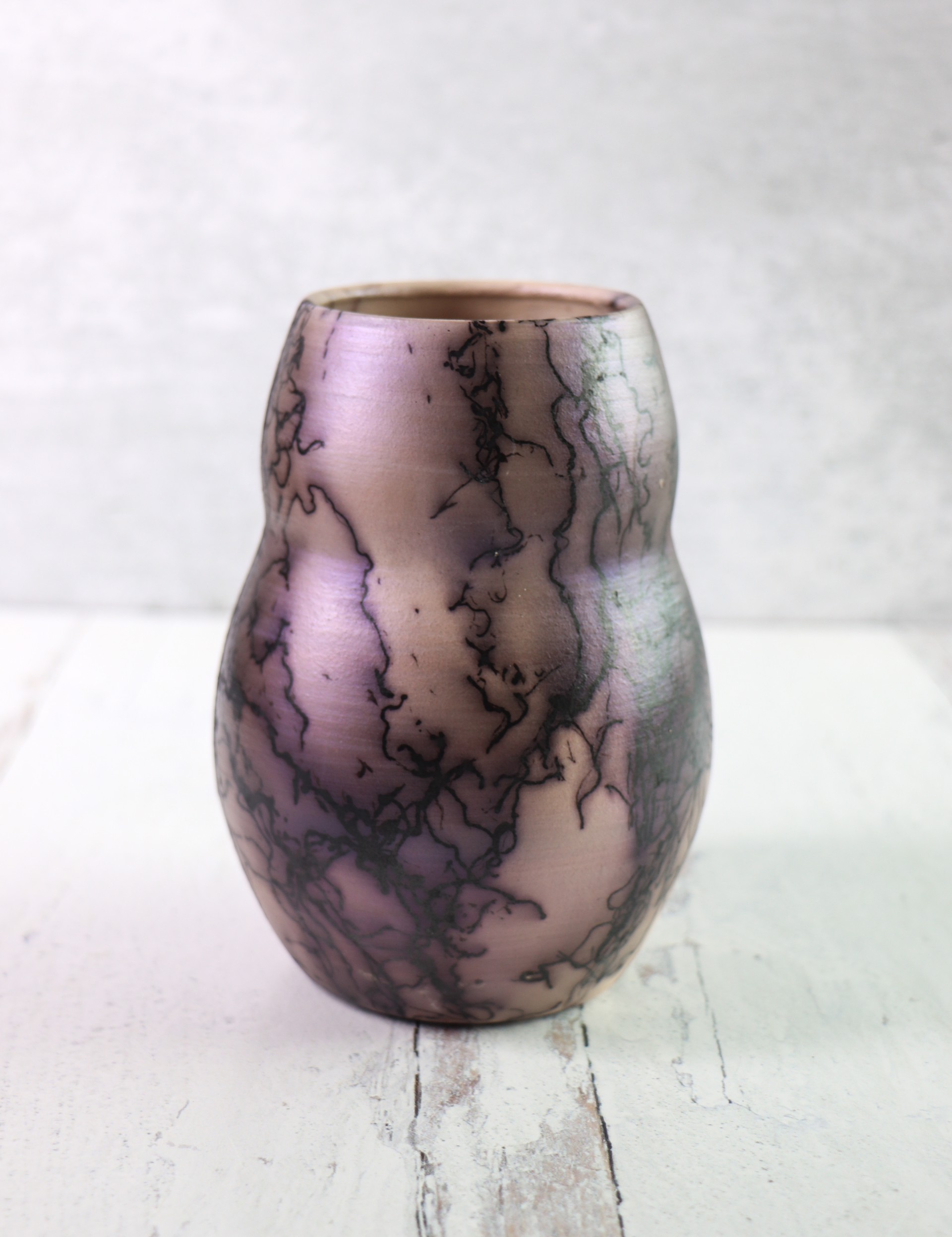 Purple Mica Curvy Horse Hair Pottery by Caroline Renée Woolard