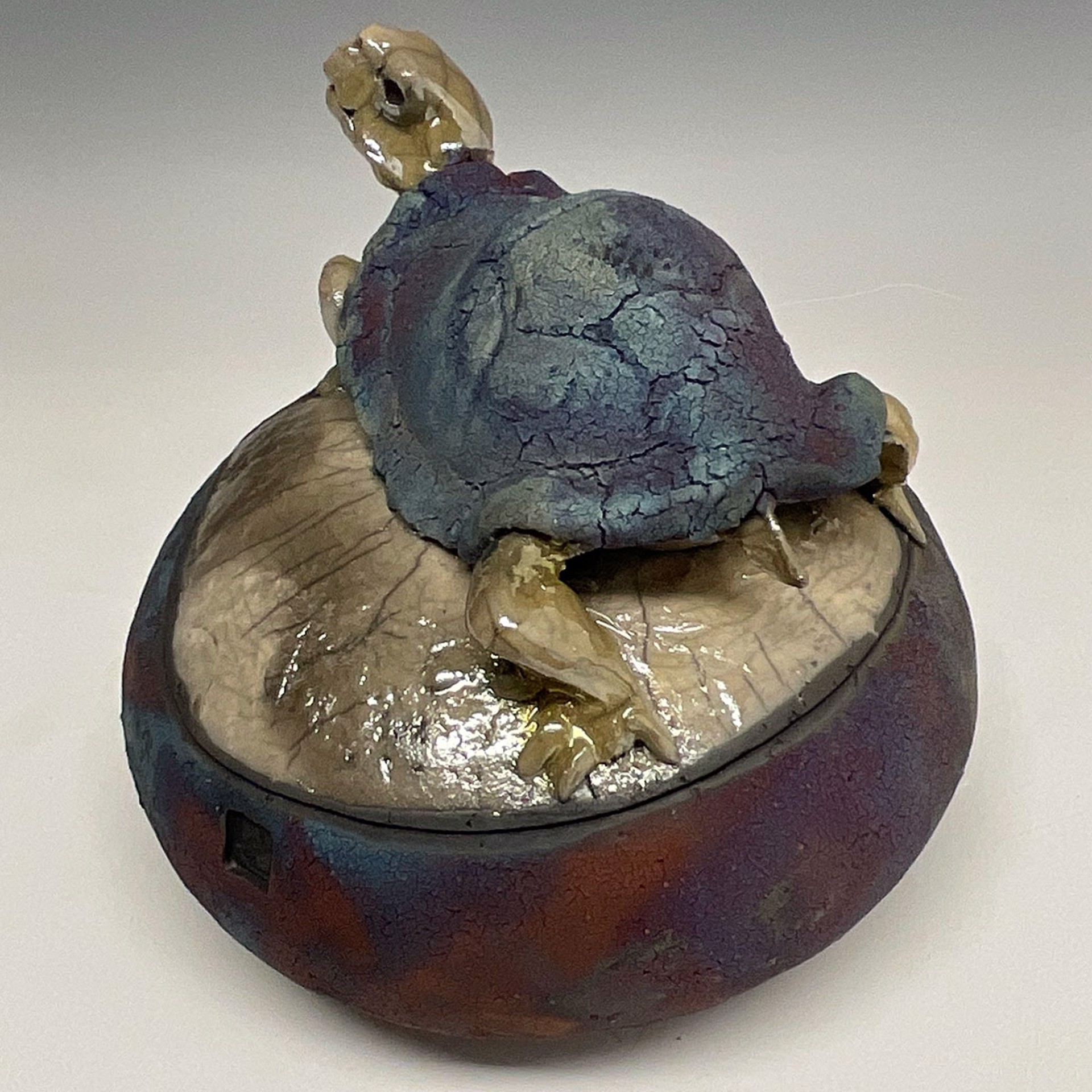 Raku Vessel: Blue Turtle by Dan Chen