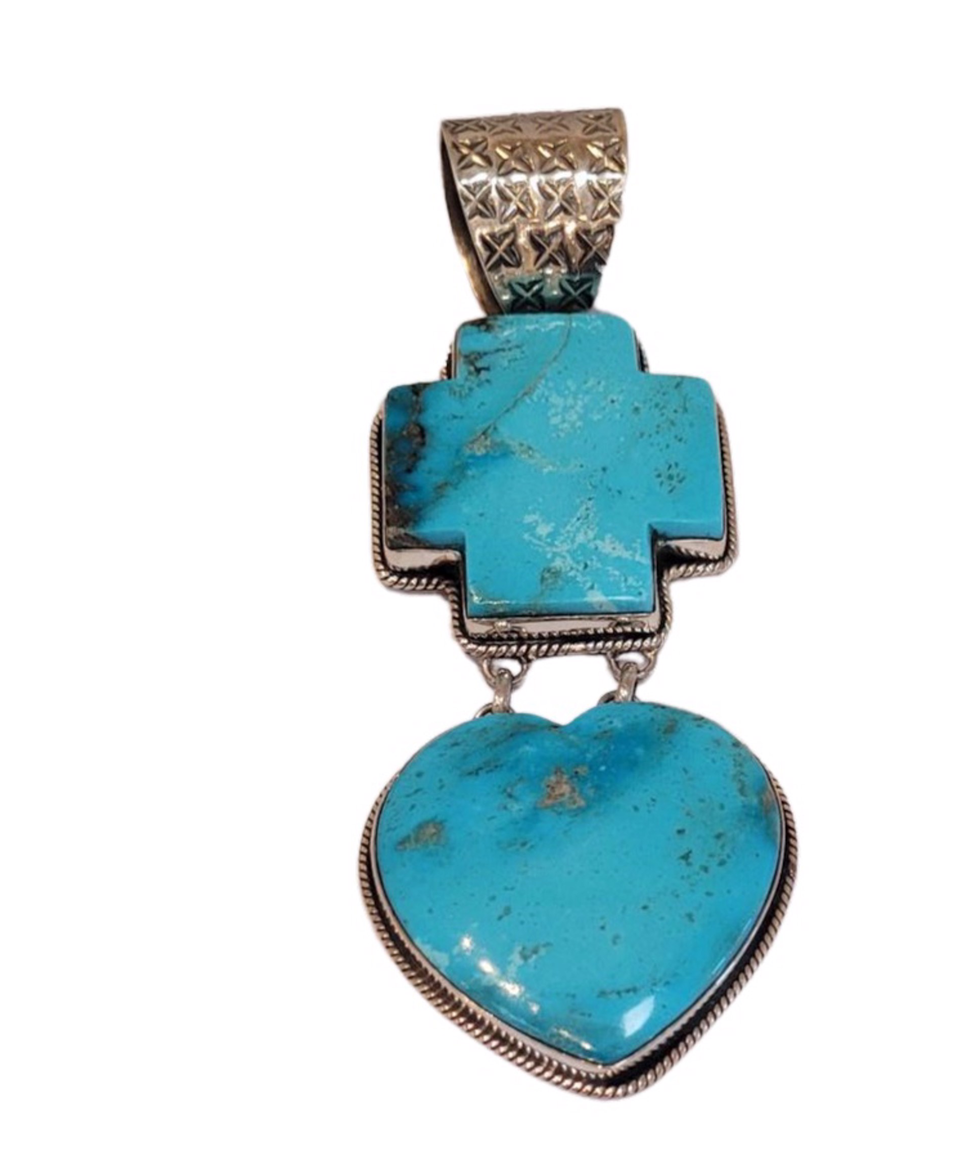 Pendant - Turquoise Cross & Heart with Sterling Silver by Dan Dodson