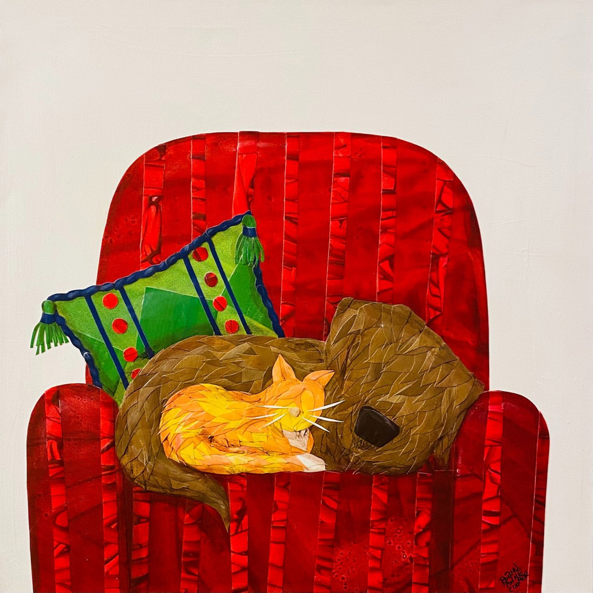 Happy Together On Red Plush Chair by Robin Cooper