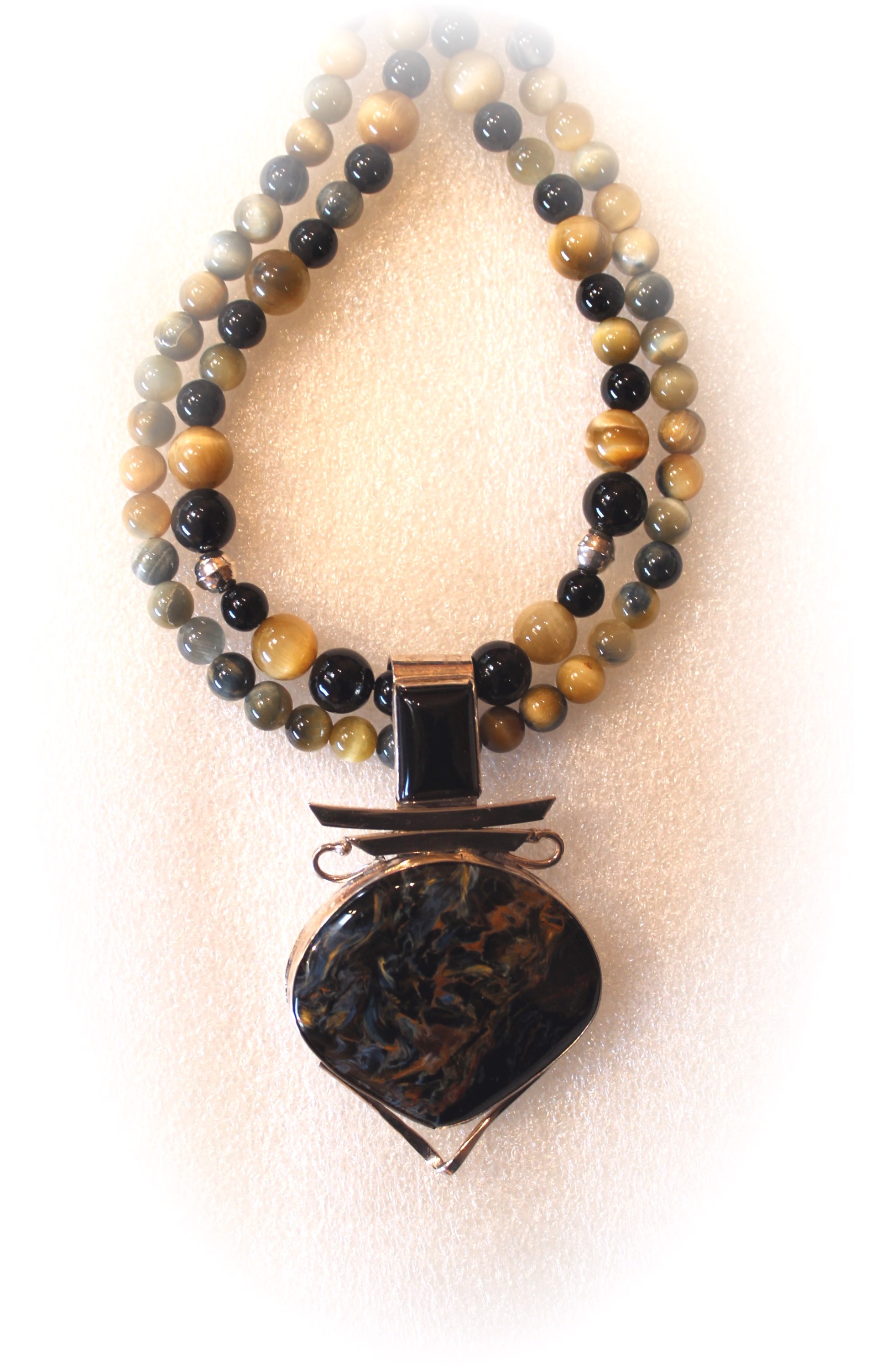 Pietersite in Sterling Silver on Onyx Strand by Michael Redhawk