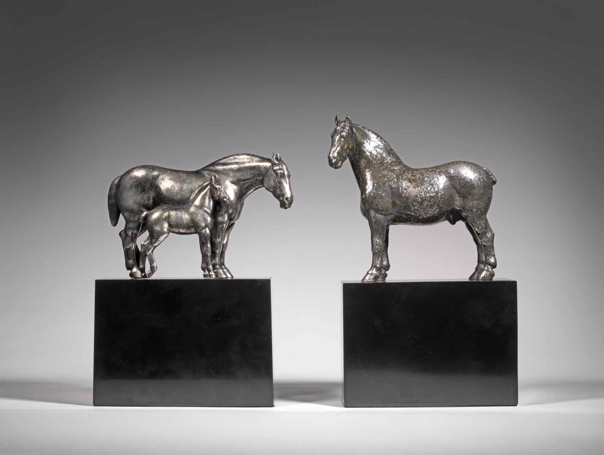 Percheron Stallion, Rhum, and Mare and Foal, Messaline, 1930, a pair