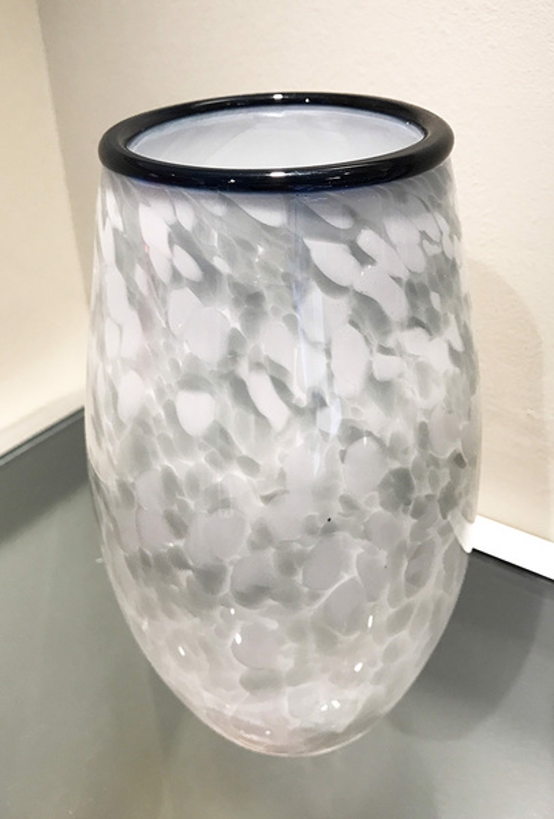Vase White and gray with blue lip wrap by AlBo Glass
