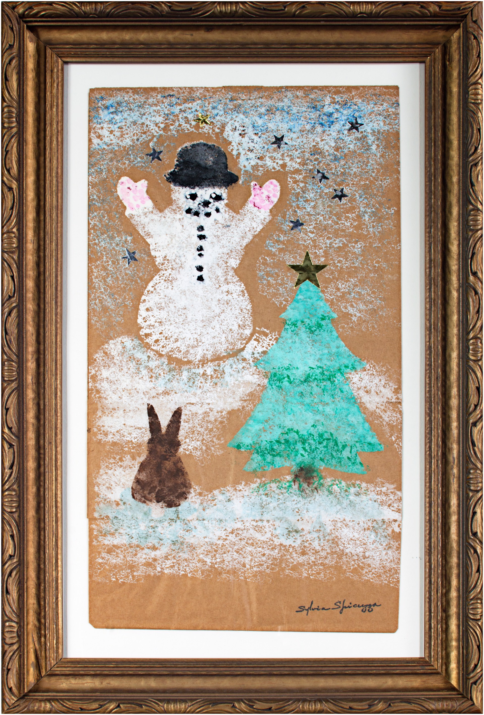 Winter Wonderland (Snowman, Pine Tree, Rabbit) by Sylvia Spicuzza