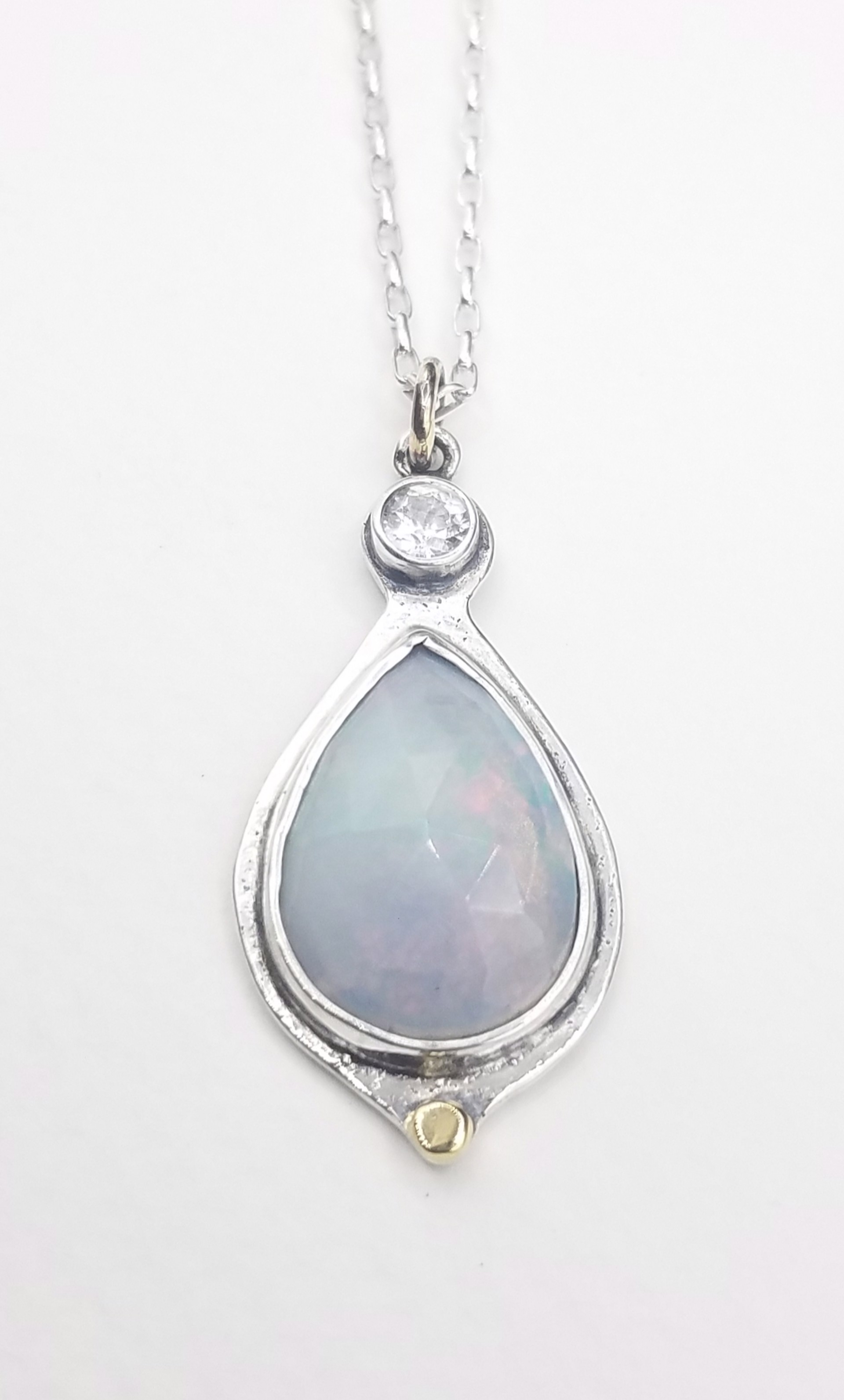 Ethiopian Opal & White Topaz Necklace by Anita Shuler