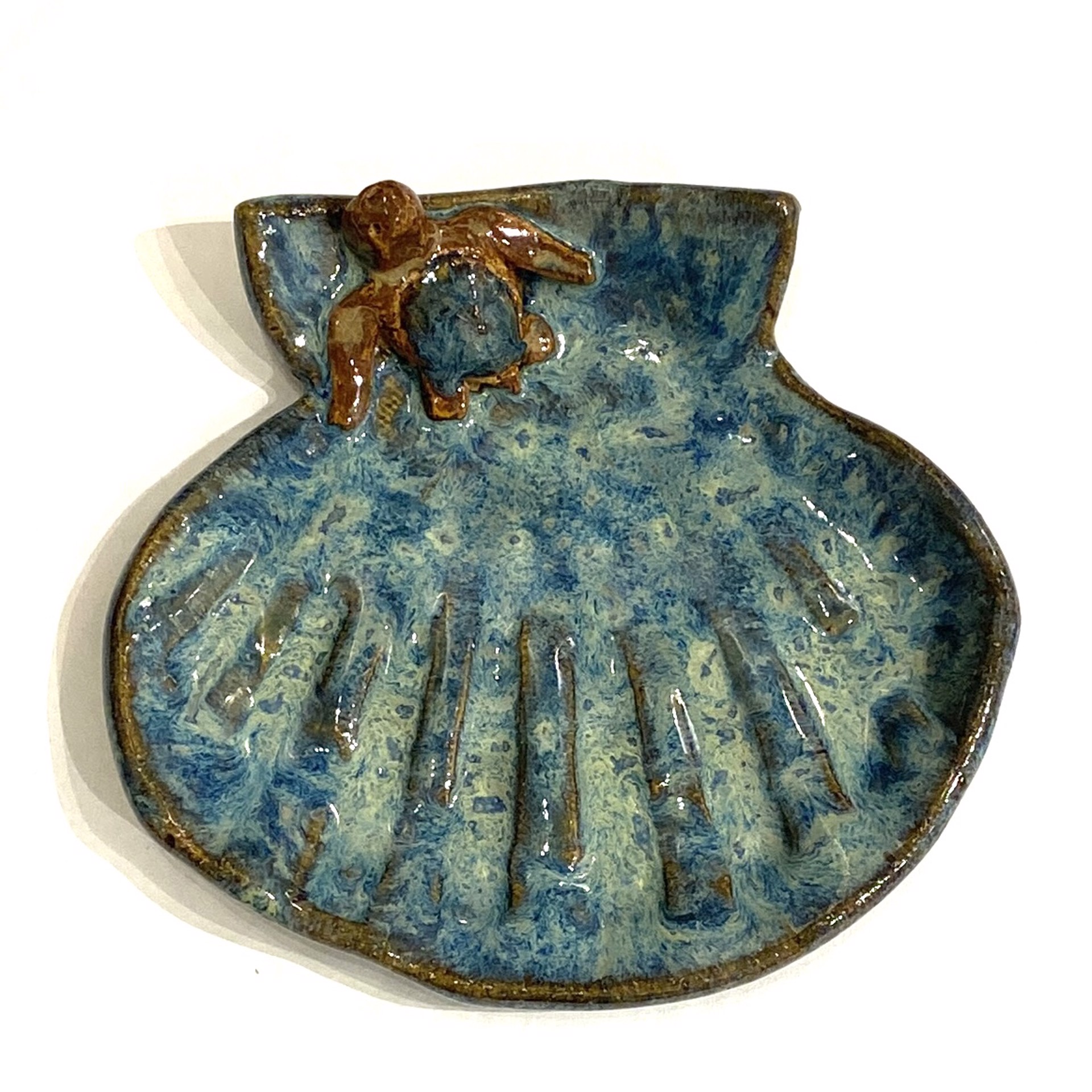 Shell Dish with Turtle (Blue Glaze) LG23-1044 by Jim & Steffi Logan