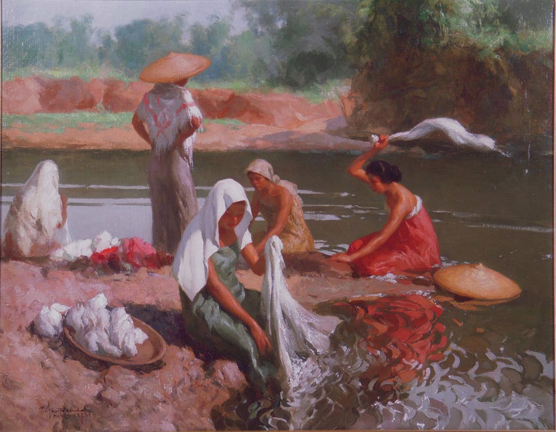 Lavanderas at the Riverbank by Fernando Amorsolo