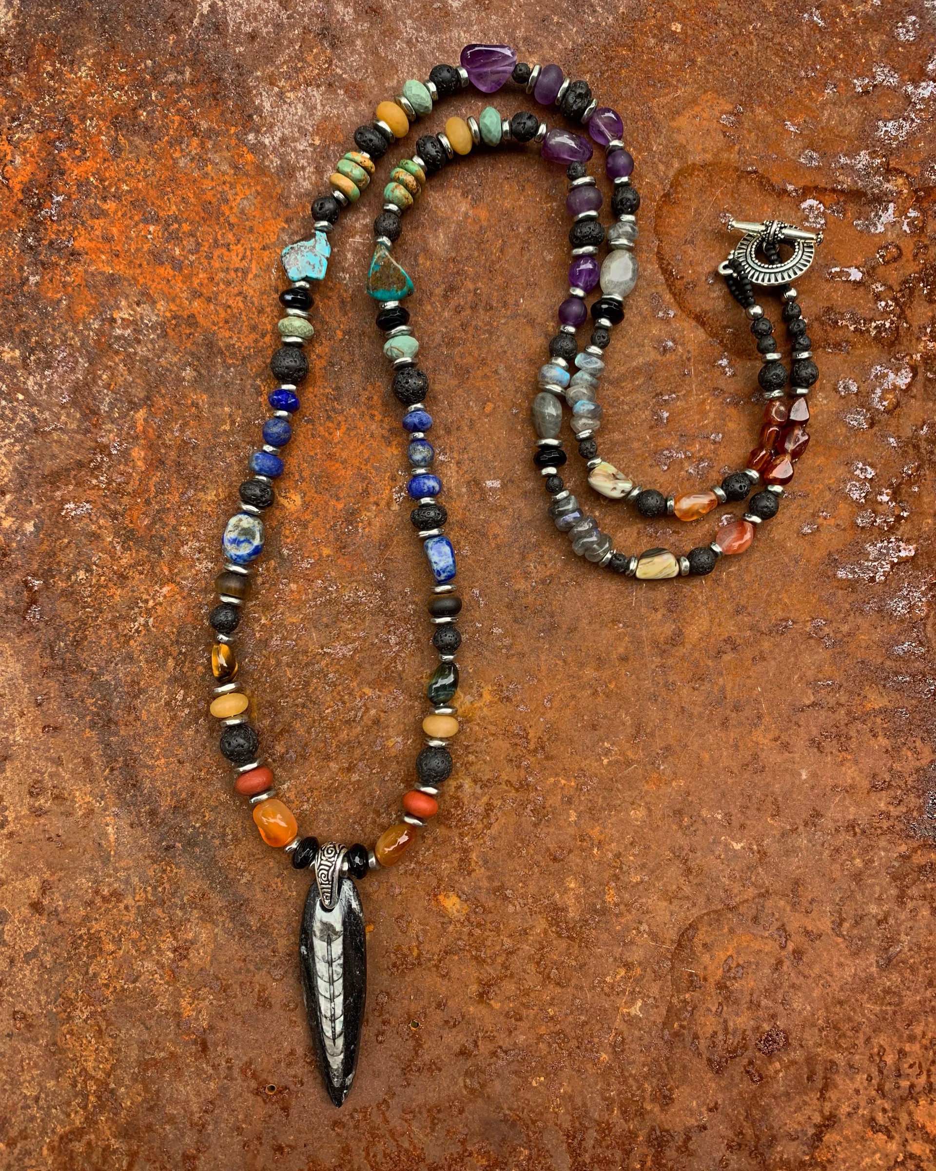 K496 Earth Rainbow Orthoceras Necklace by Kelly Ormsby