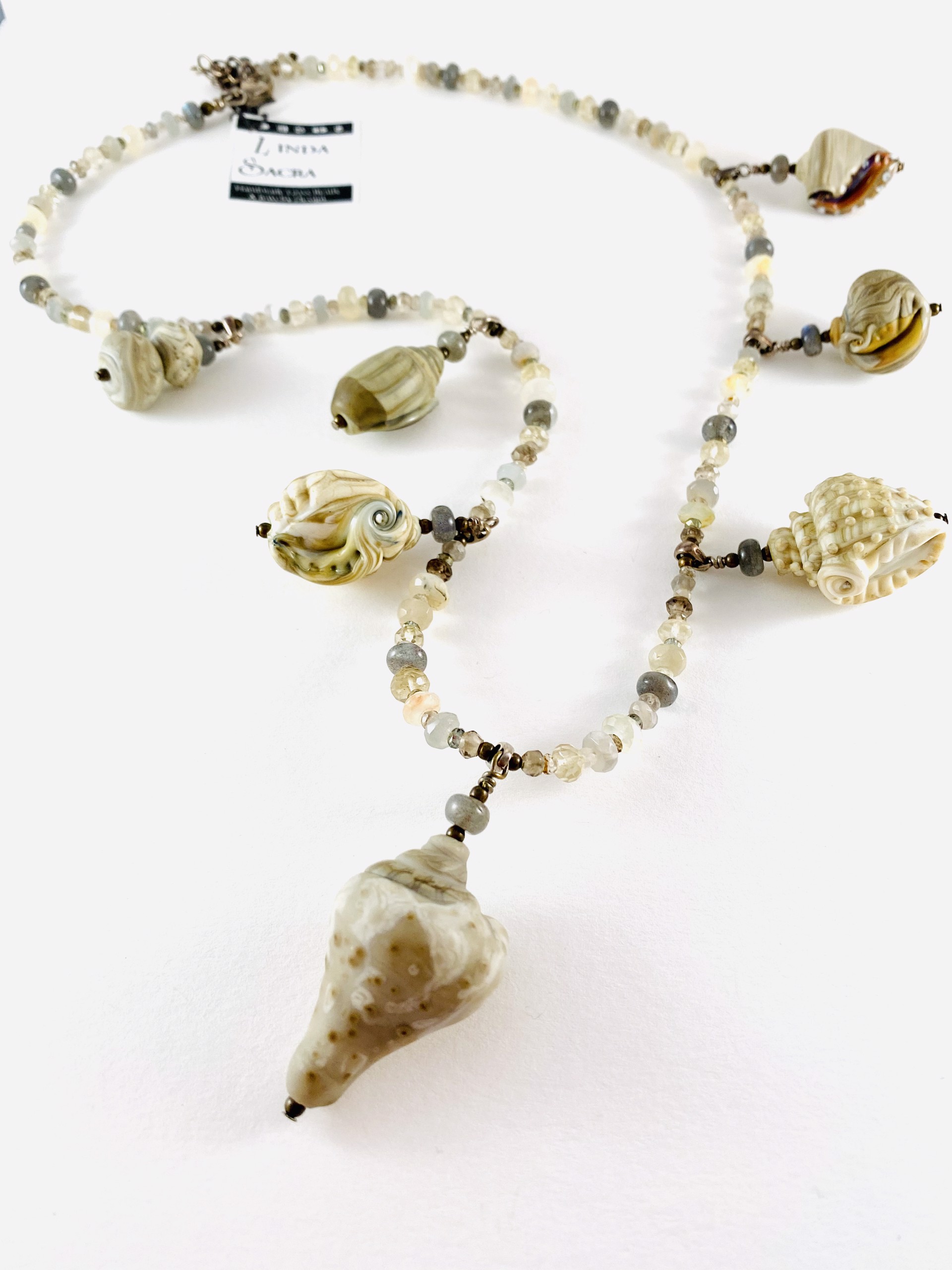 Beach "Shell" and Faceted Semi-Precious Bead Necklace  LS17-265 by Linda Sacra