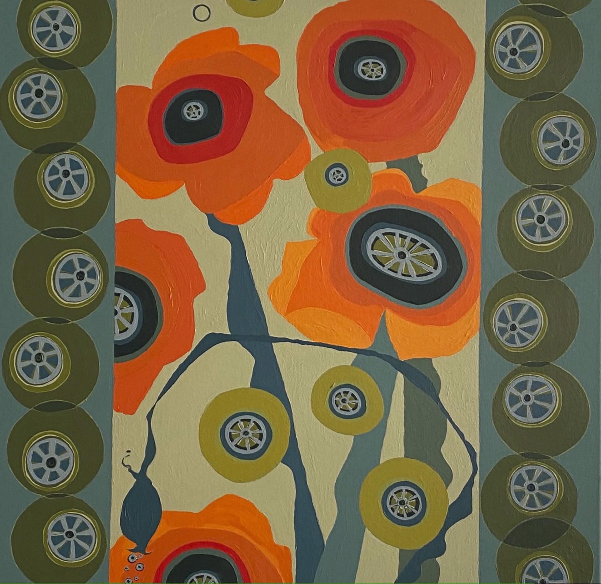 Orange Poppies with Pods by Karen Tusinski