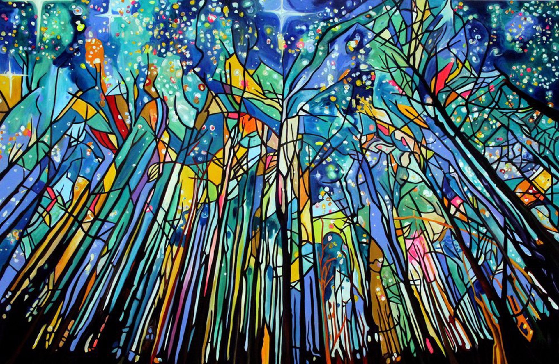 Stained Glass Forest and Stars by Taralee Guild