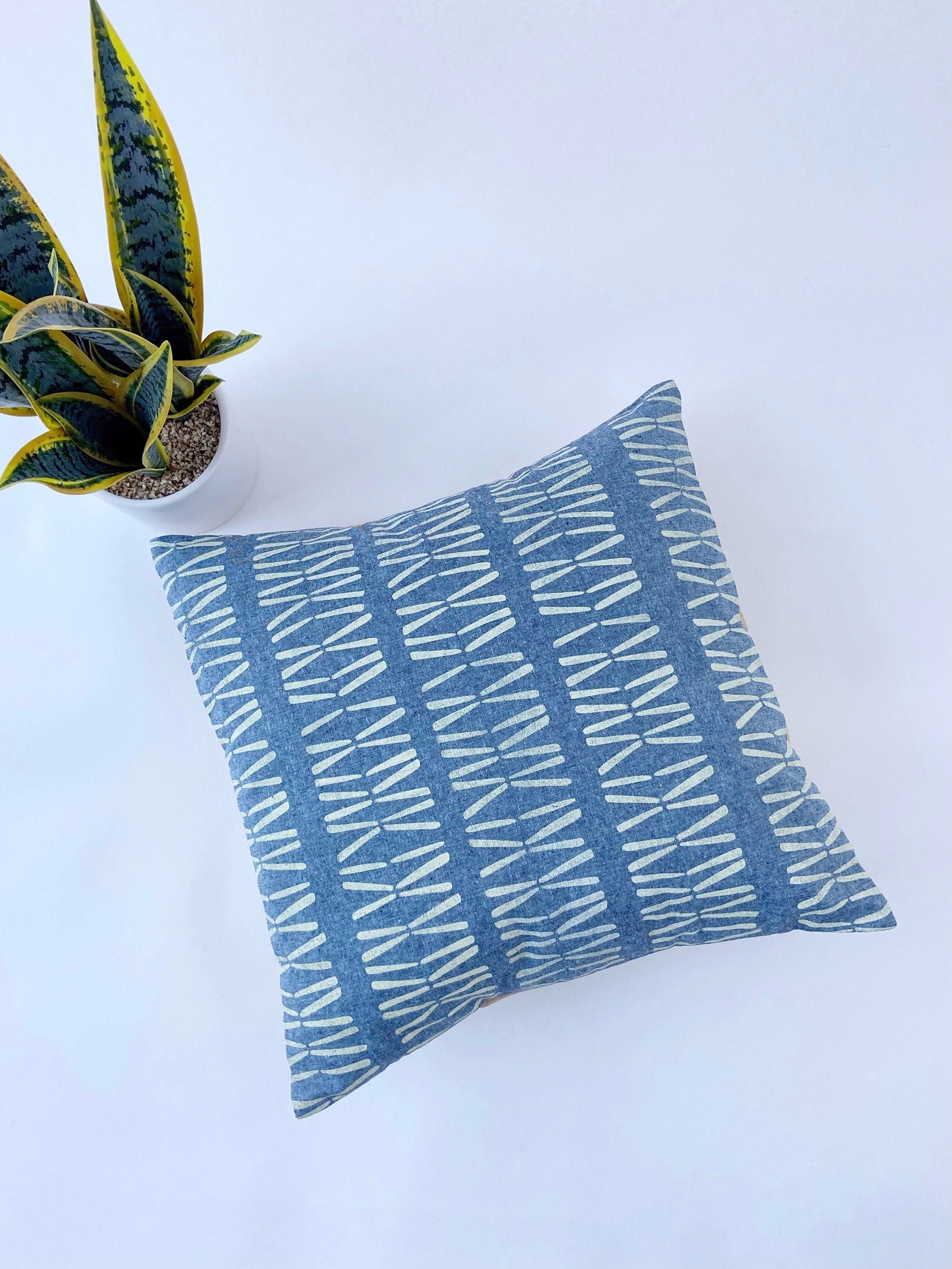 Block Printed Pillow- Blue by Kris Hackl