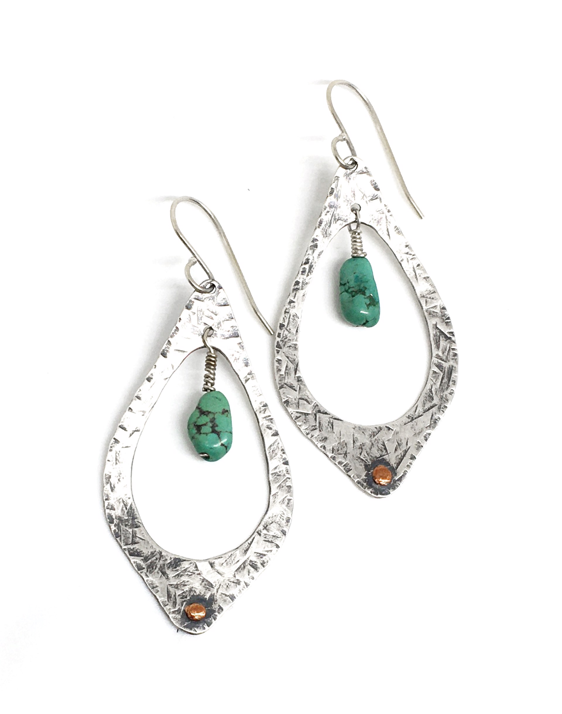 "Teardrop"  Handmade Silver & Copper Turquoise Earrings  by Grace Ashford