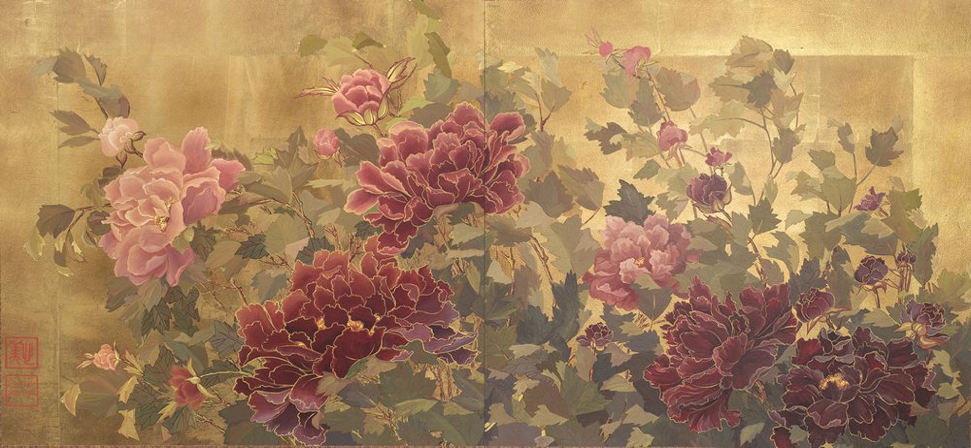 Peonies (Diptych), circa1950 by Linford Donovan