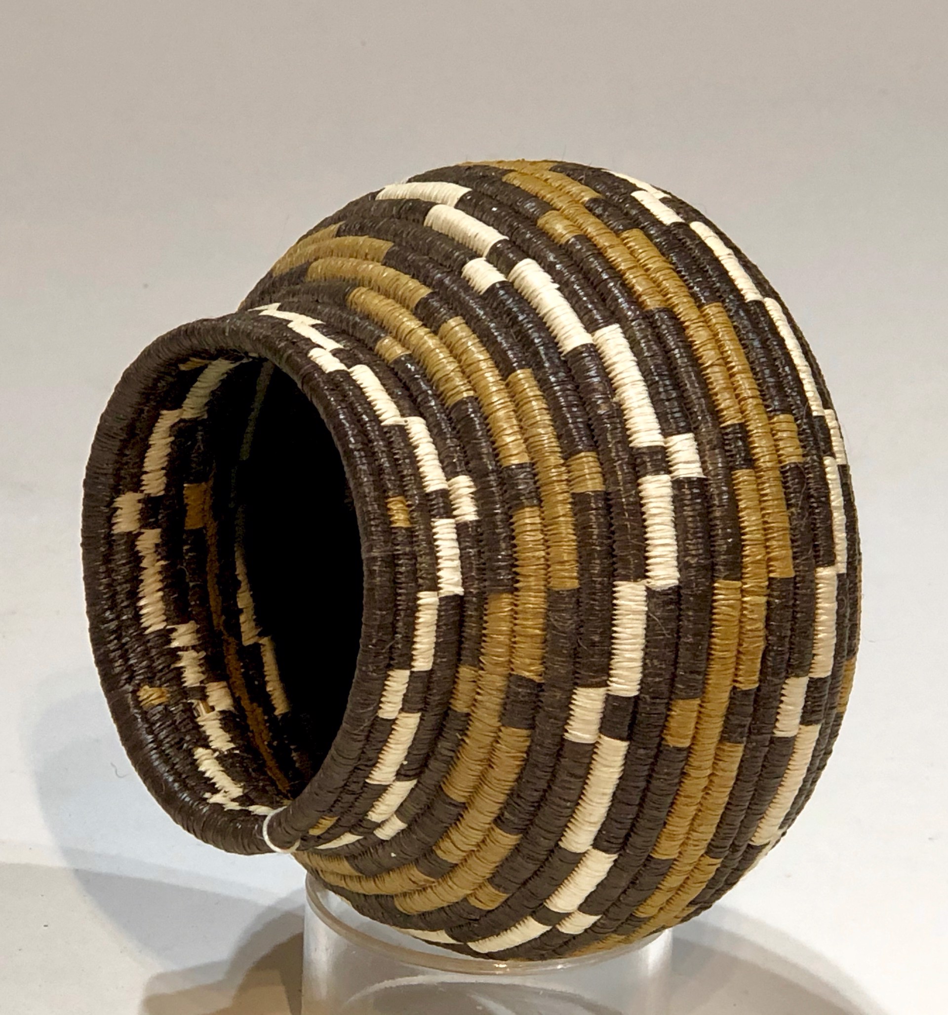 Brown, White and Black Geometric Basket (026) by Wounaan & Embera Panama Rainforest Baskets Wounaan
