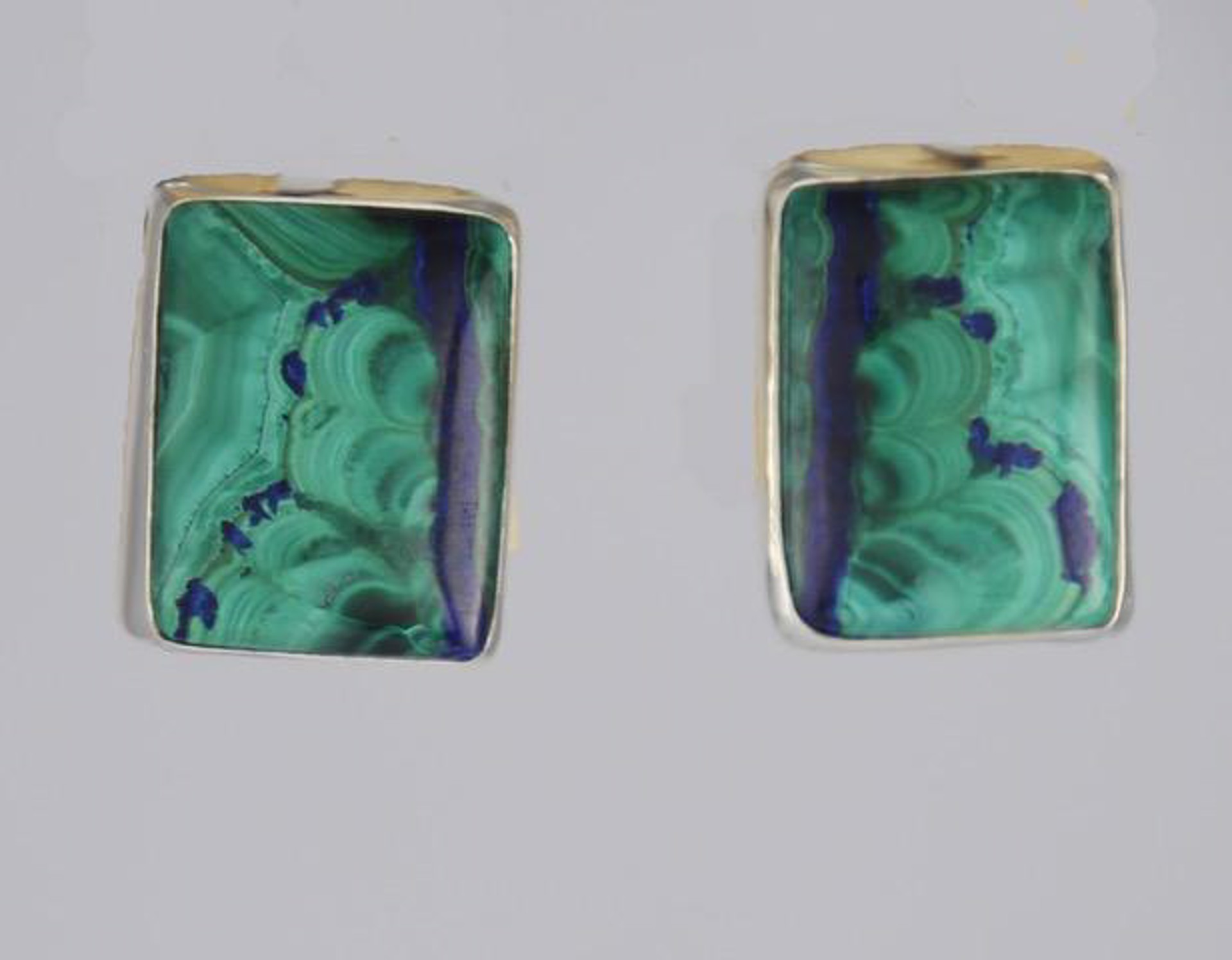 Earrings - Sterling Silver With Azurite/Malachite - 474 by Ken and Barbara Newman