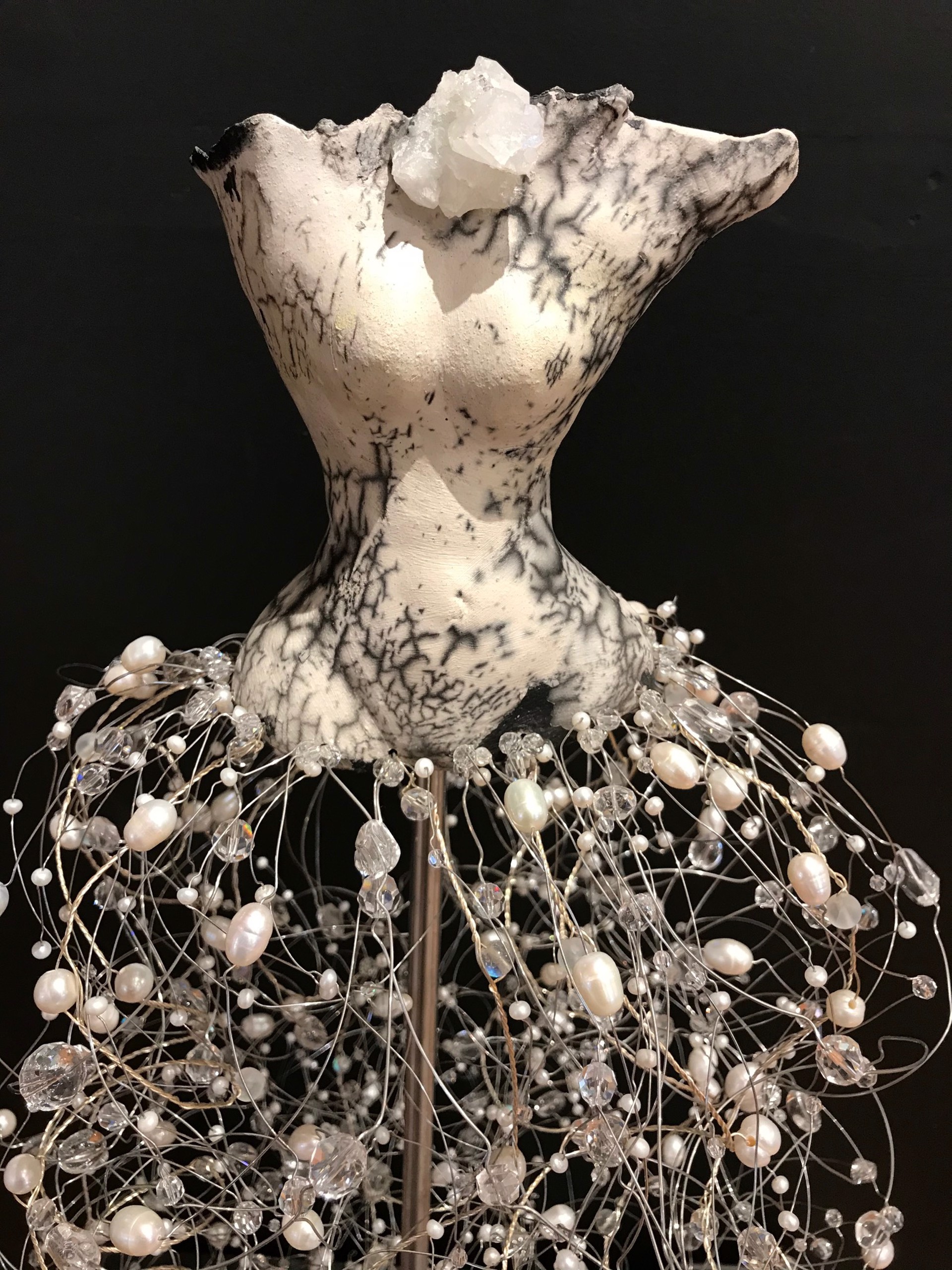 Naked Raku Pearly Girl with Pearls and Quartz by Estella Fransbergen