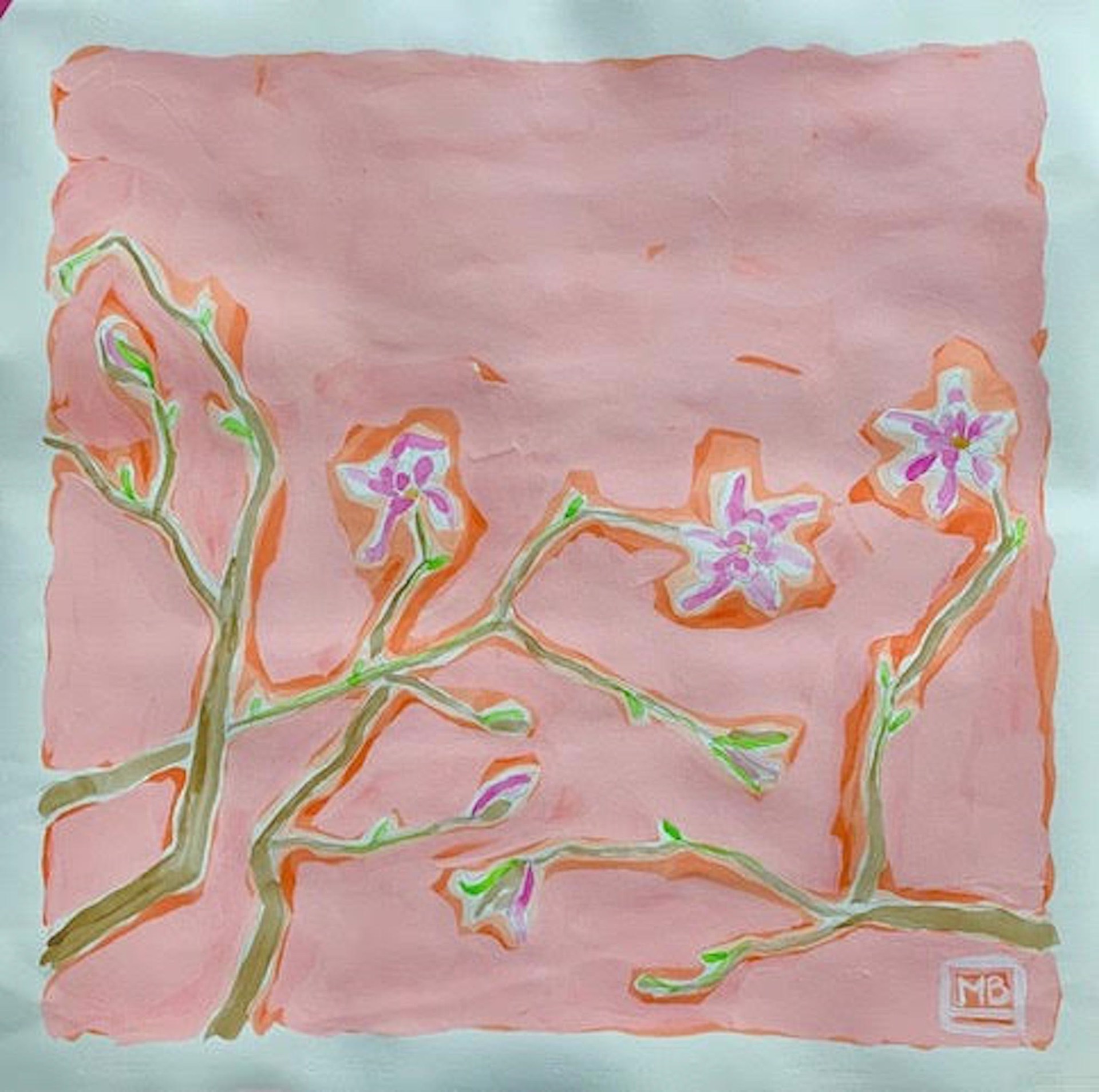 Ribbon Magnolia/Orange/ Framed by Martha Burkert