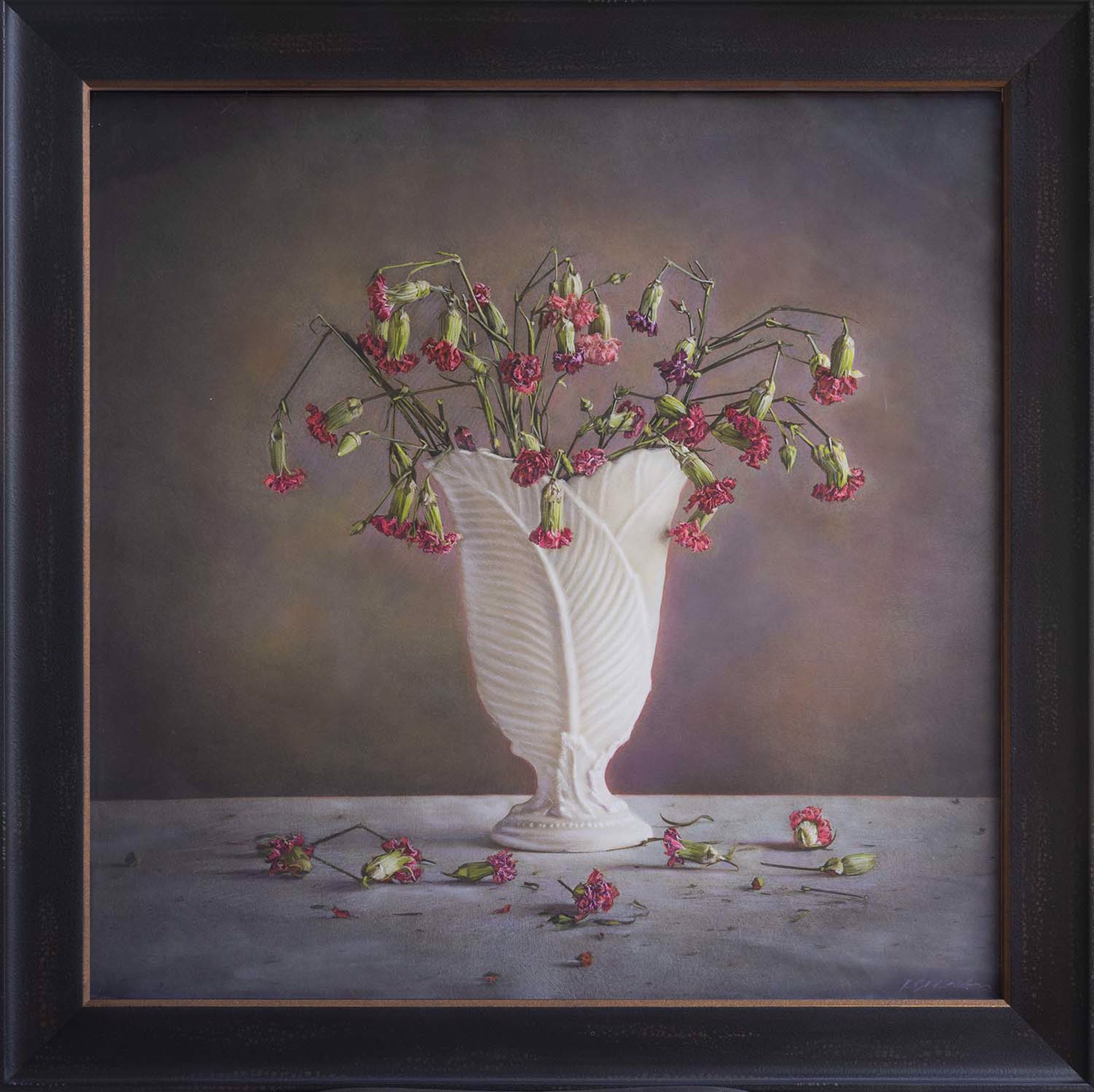 Dead Carnations, White Vase by Kate Breakey