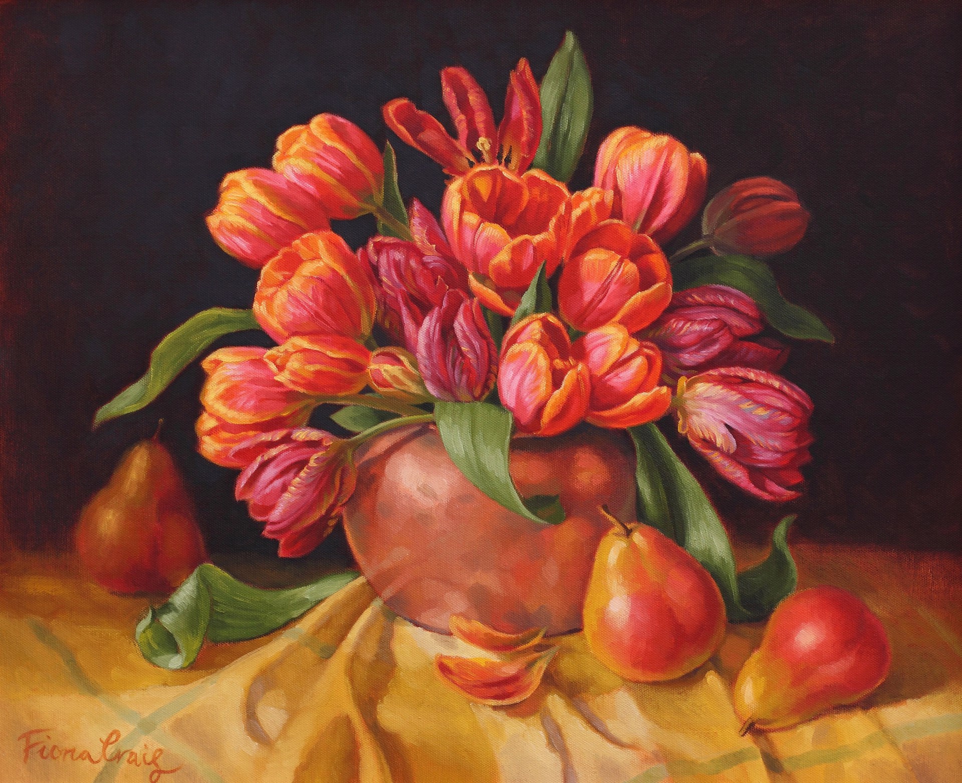 Tulips in Copper Vase by Fiona Craig