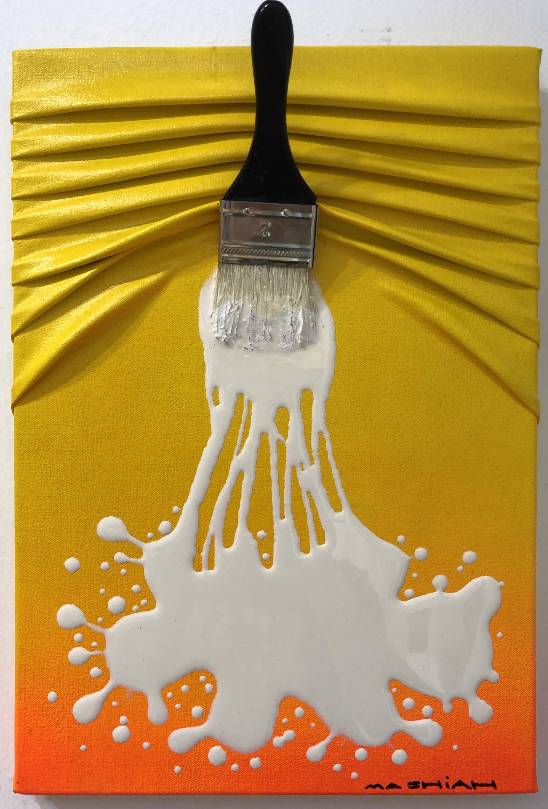 White Splash On Yellow/Orange Mini Canvas by Brushes and Rollers "Let's Paint" by Efi Mashiah