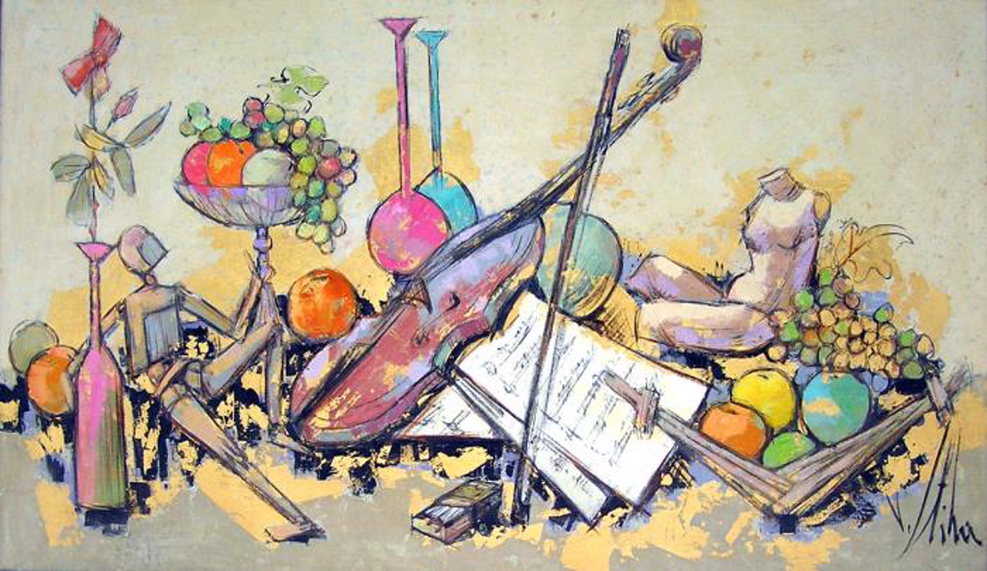 Still Life with Violin by Vladan Stiha