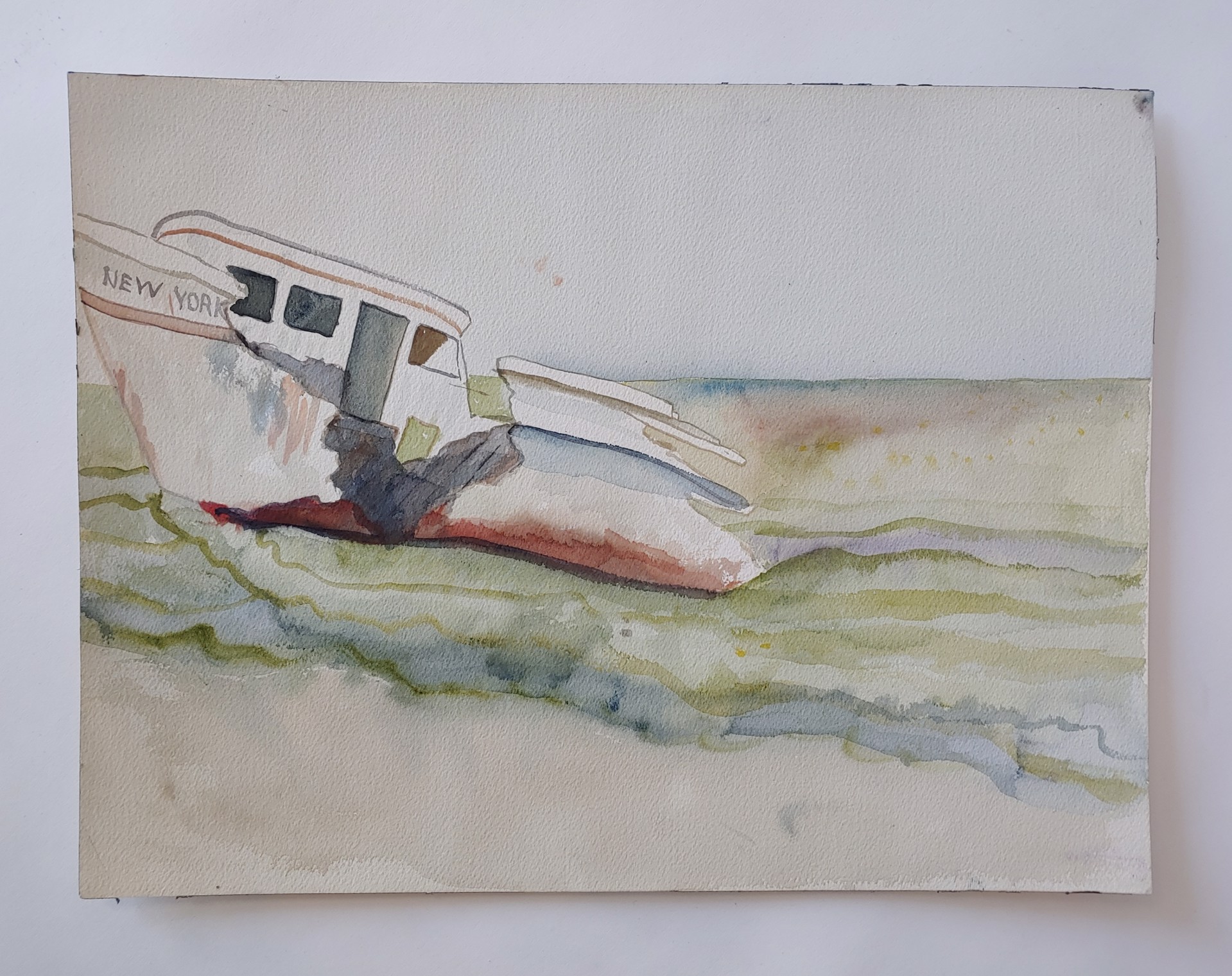 Sunken New York Boat - Watercolor by David Amdur
