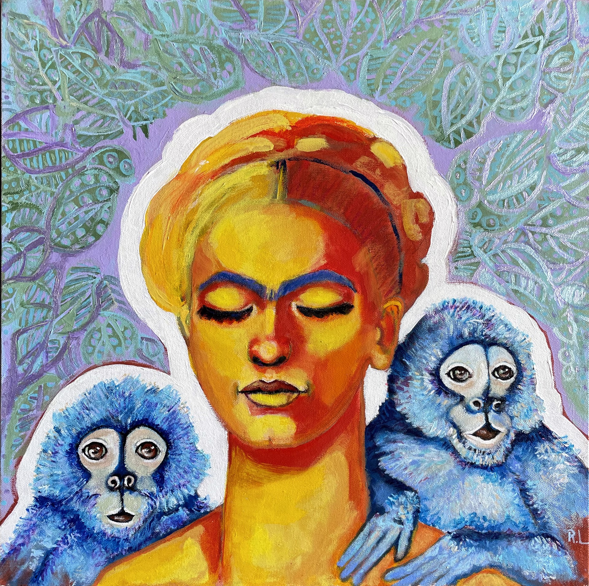Frida With Changos Azules by Ricardo Lowenberg