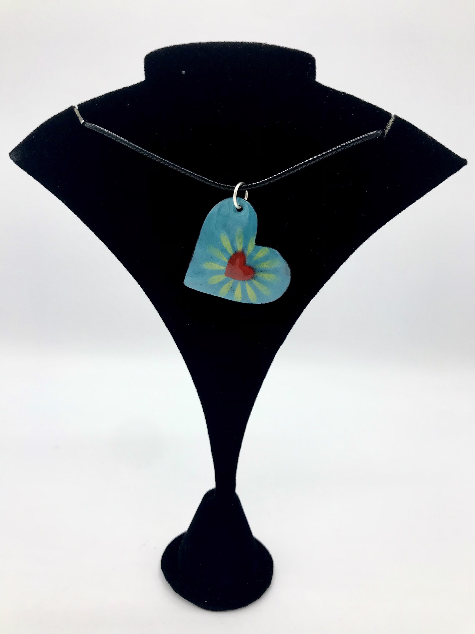 Blue w/ Red Green Heart Necklace by Cathy Talbot