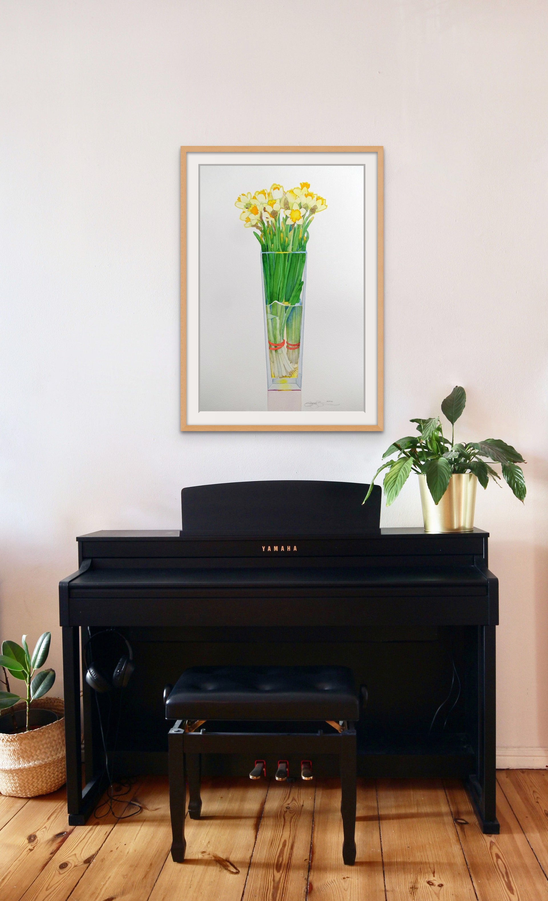Daffodils in a Tall Vase by Gary Bukovnik